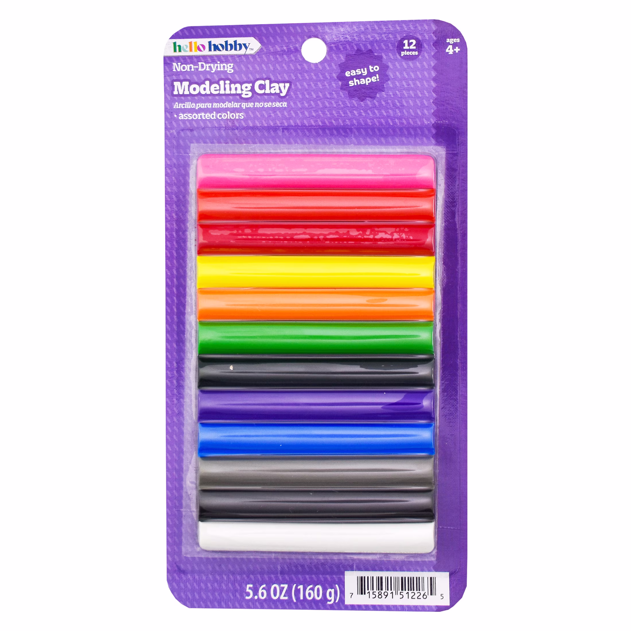 Hello Hobby Non-Drying Modeling Clay, Assorted Colors, 12 Pieces