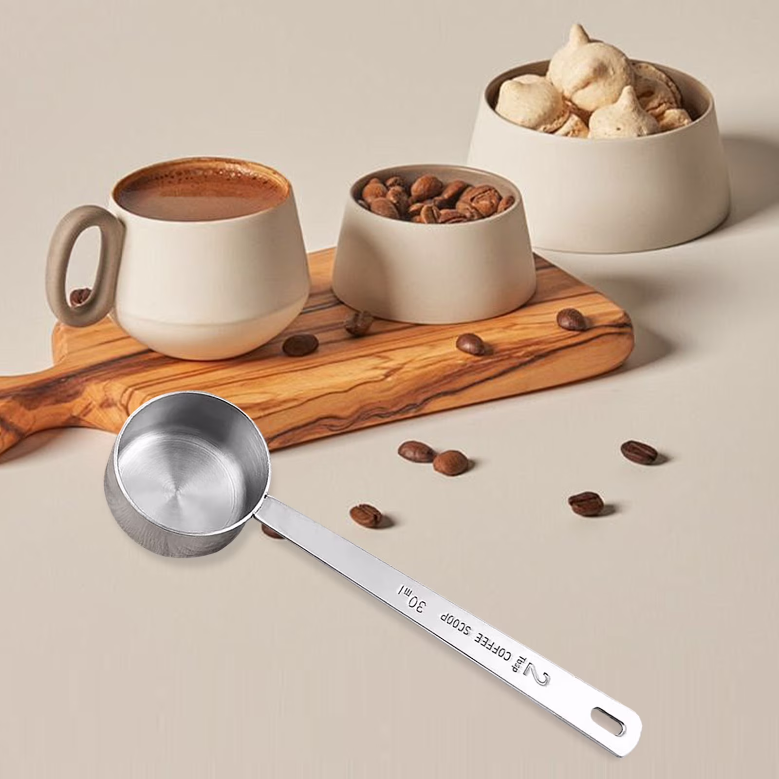 Luluganb 1Pcs 2 Tablespoon Coffee Scoop, Long Handle Measuring Spoon, Two Tbsp (30Ml, 1/8Cup) Stainless Steel Scooper Silver