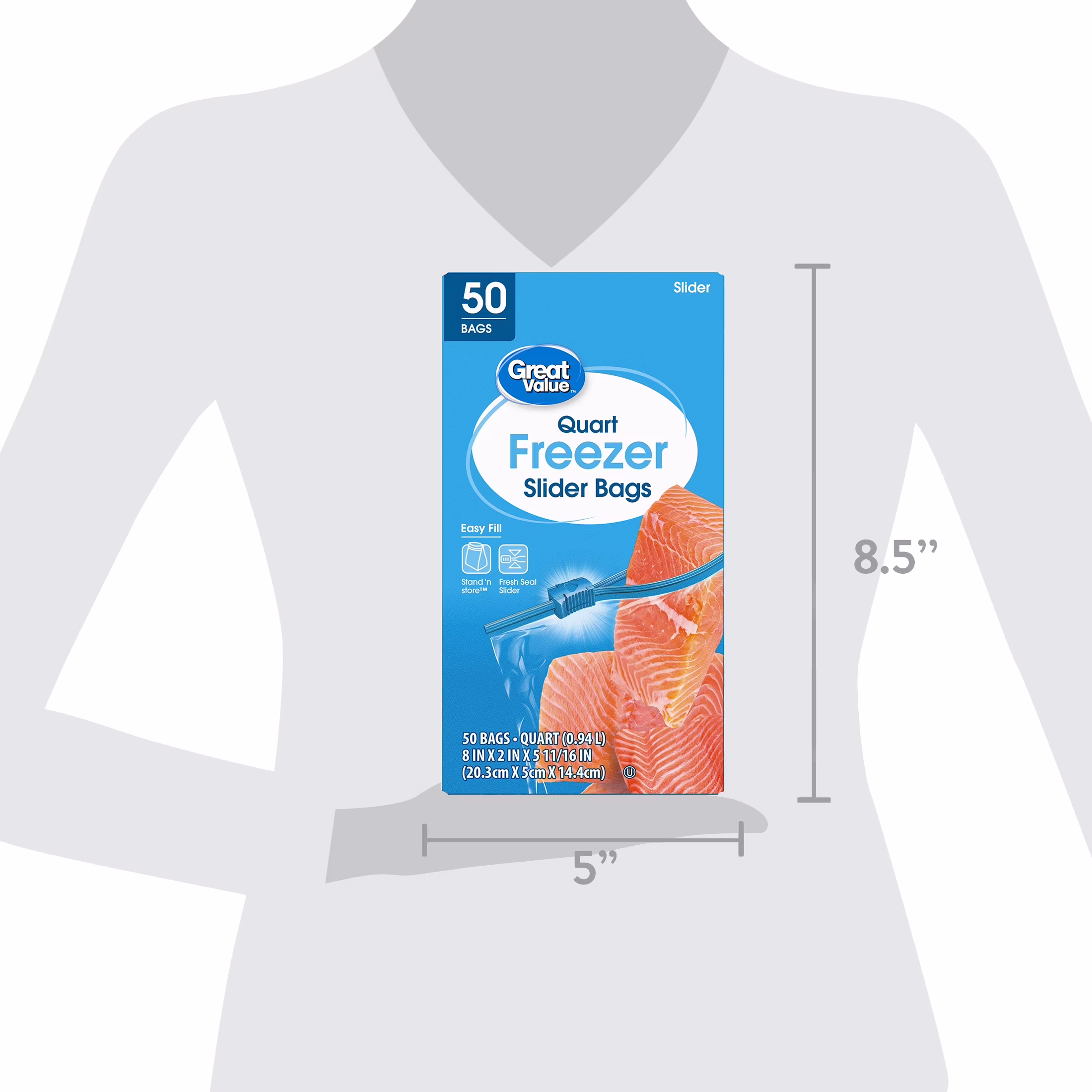 Great Value Slider Zipper Freezer Bags, Quart, 50 Count