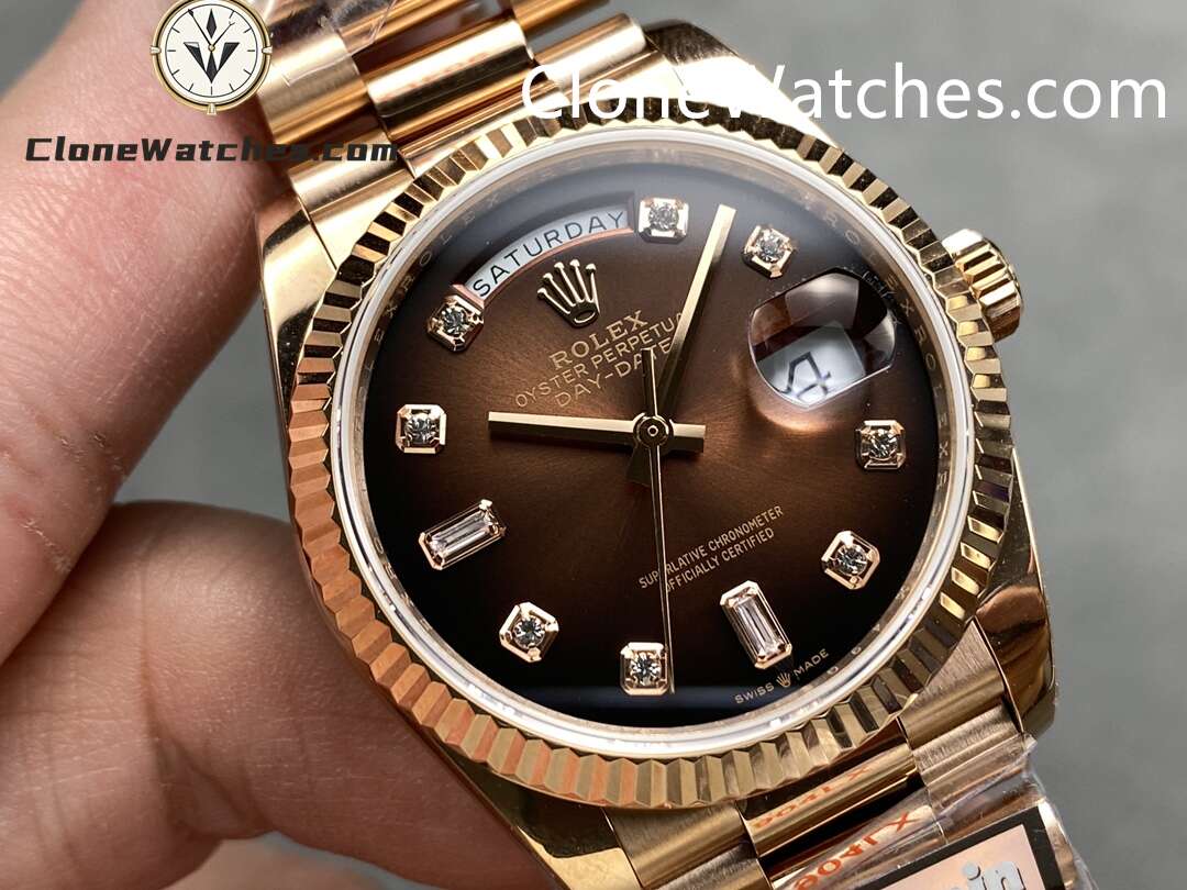 Rolex Super Clone Watches 1:1 Day Date Rose Gold Gradient Brown Dial 36mm m128235-0037 3255 Movement