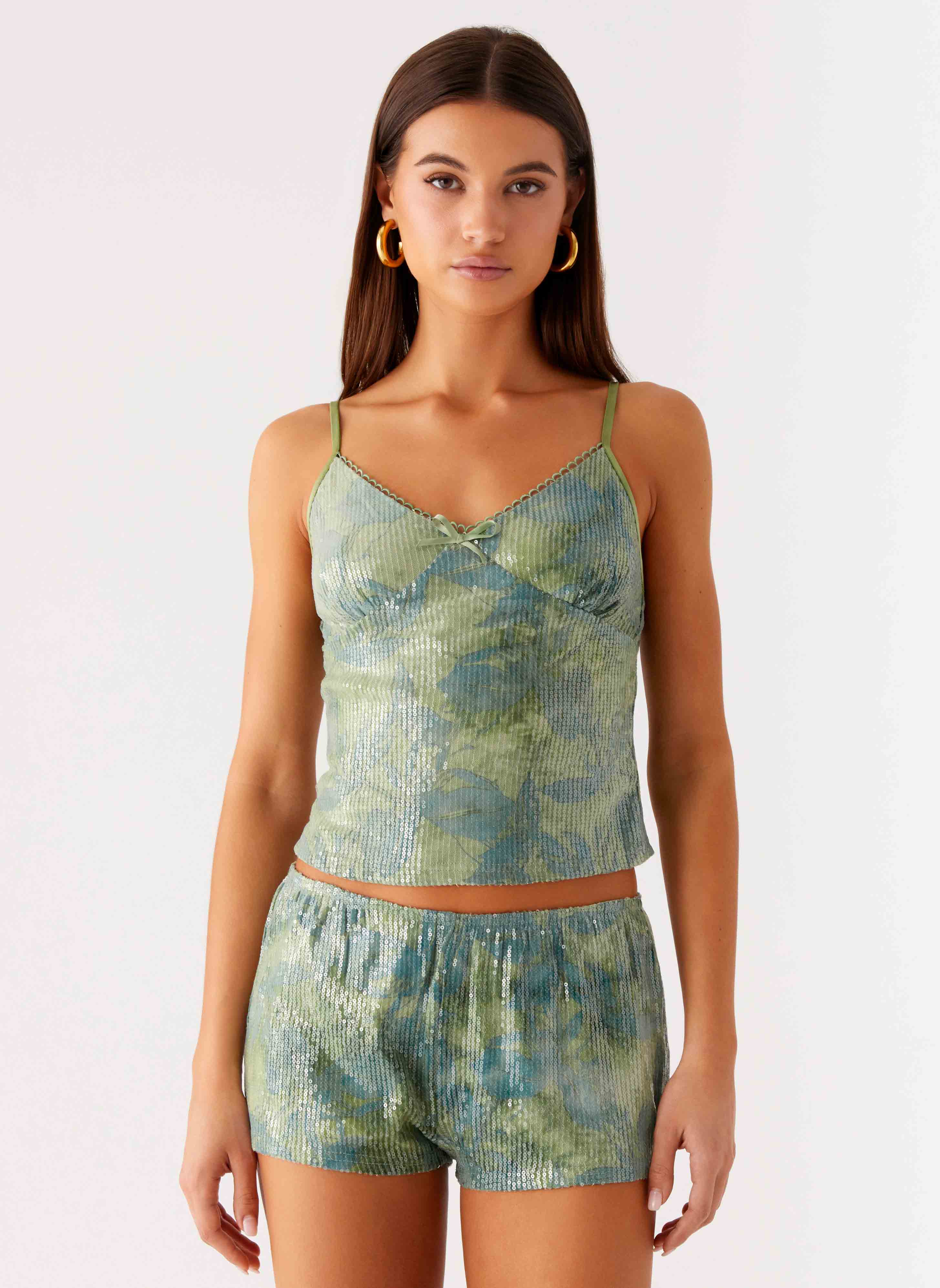 Ajean Sequin Cami Top - Lime Blood