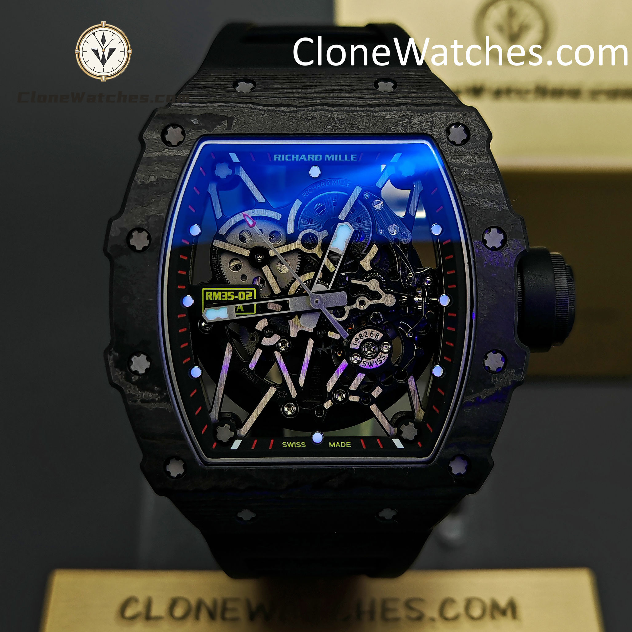 Richard Mille Super Clone Watches 1:1 RM 035 NTPT Carbon Fiber Black Rubber Strap