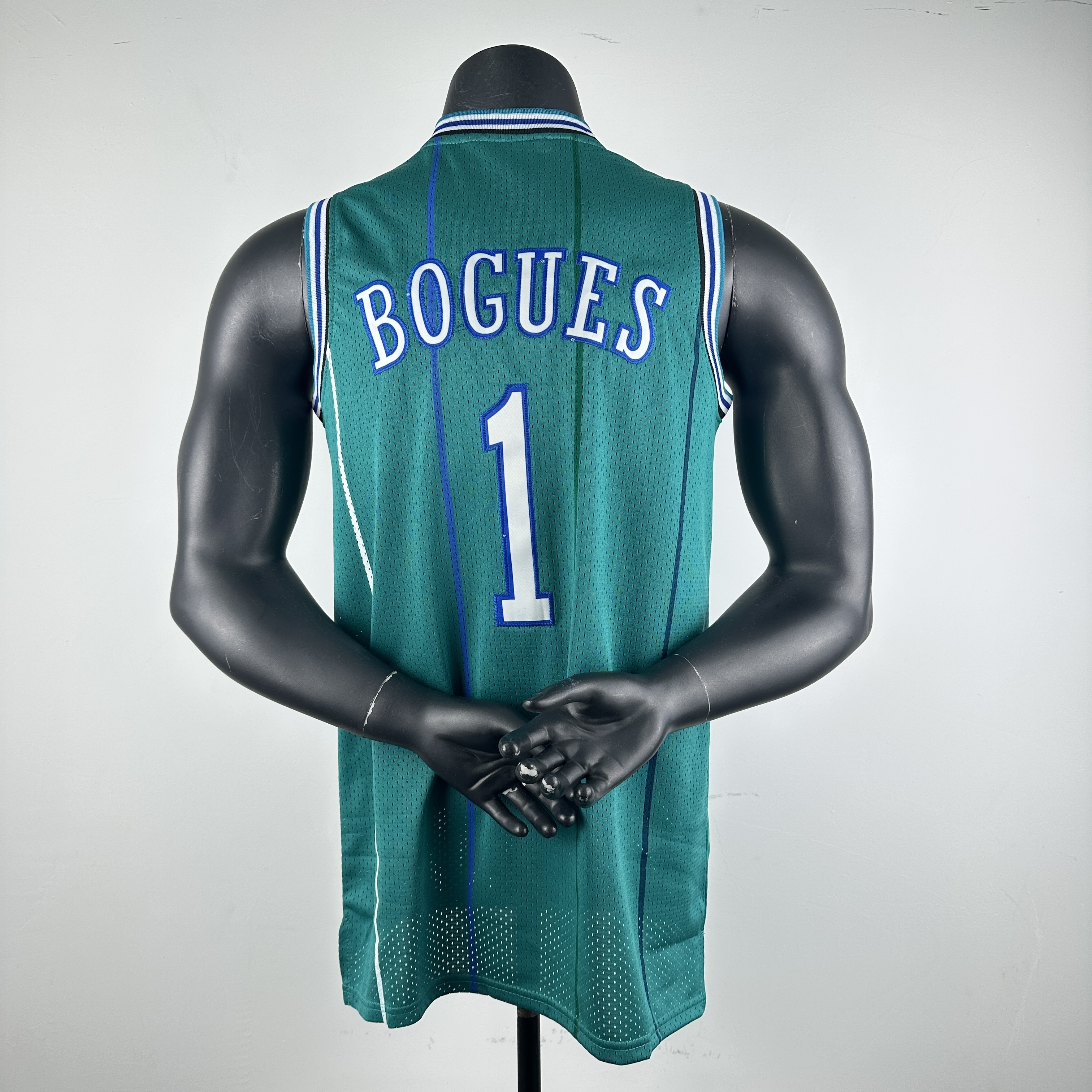 Embroidered MN retro jersey Hornets 92/93 season green No. 1 Bogues