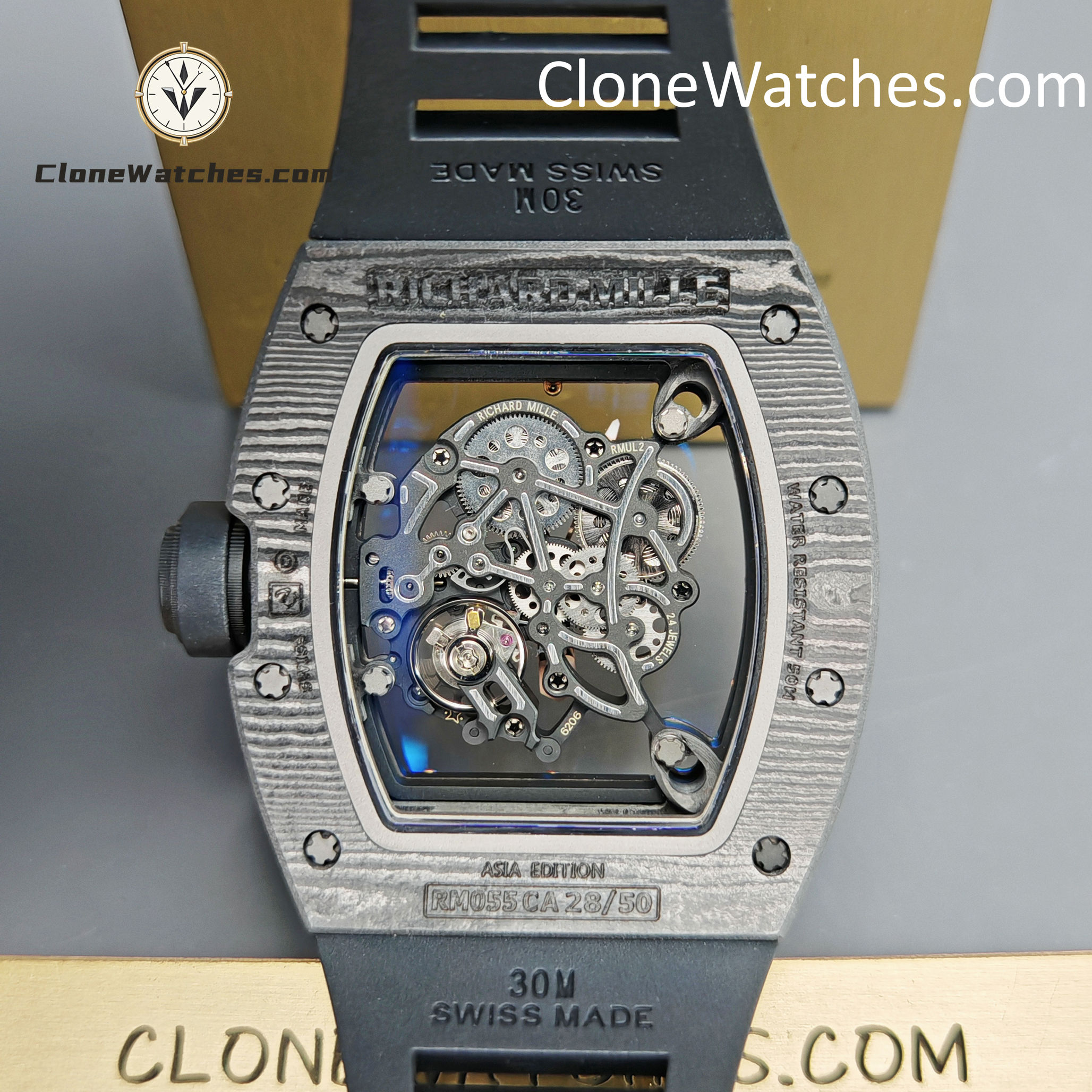 Richard Mille Super Clone Watches 1:1 RM 055 -2 NTPT Tourbillon 42.7MM Black Strap