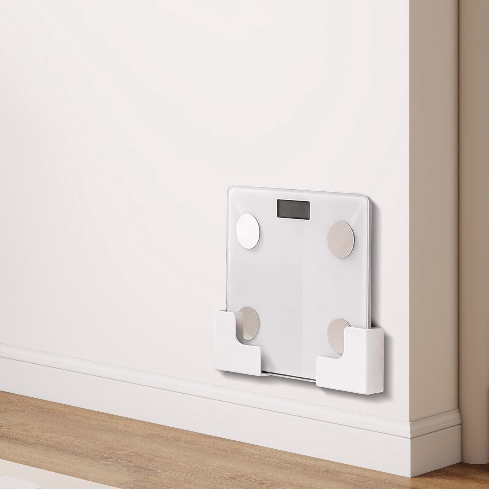 Wall-Mounted Bathroom Scale Holder – No-Drill Adjustable Bracket, 1 Set(White)