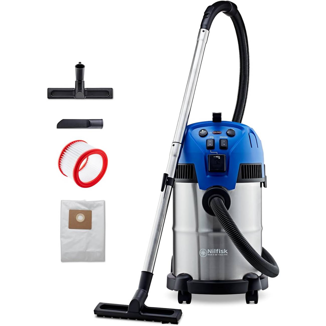 Aspirateur eau poussière 30 L inox 1400 W intérieur extérieur