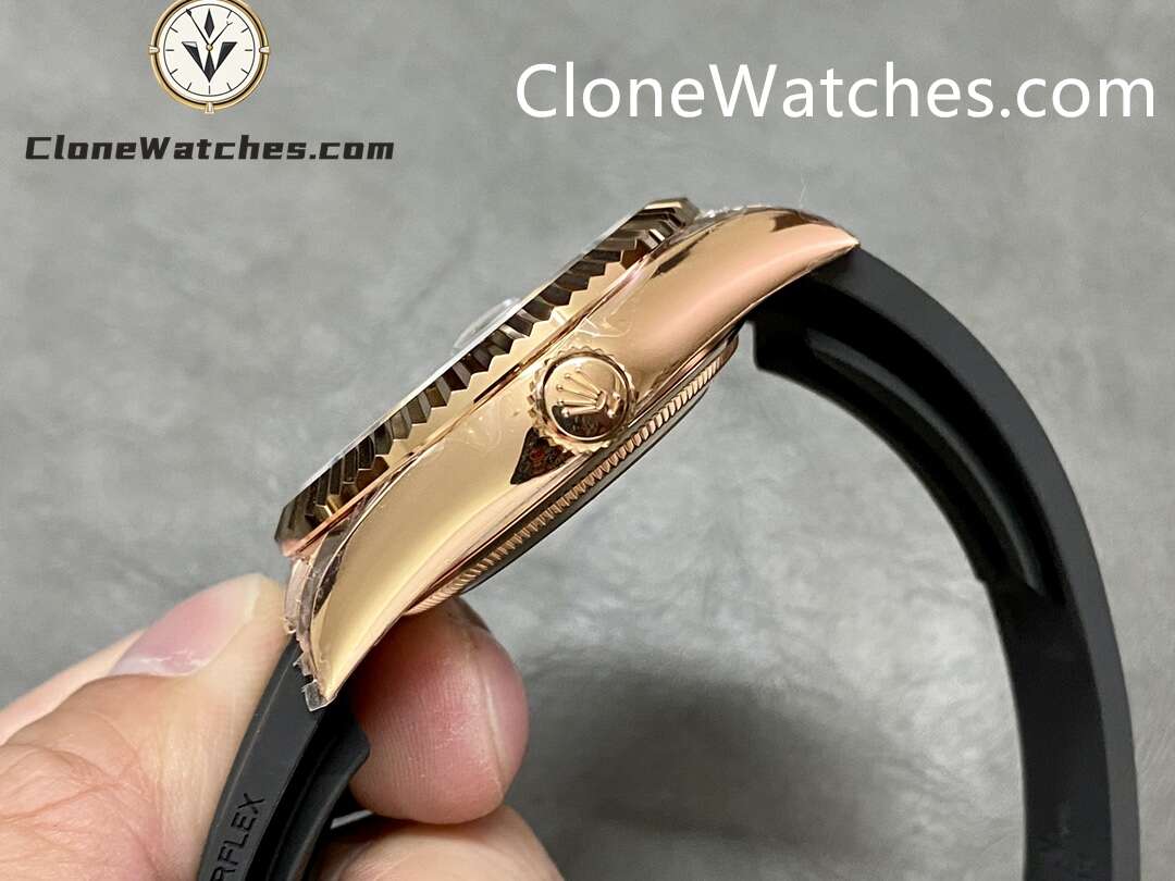 Rolex Super Clone Watch 1:1 Sky Dweller Rose Gold Black Dial m336235-0004 42MM Rubber Strap