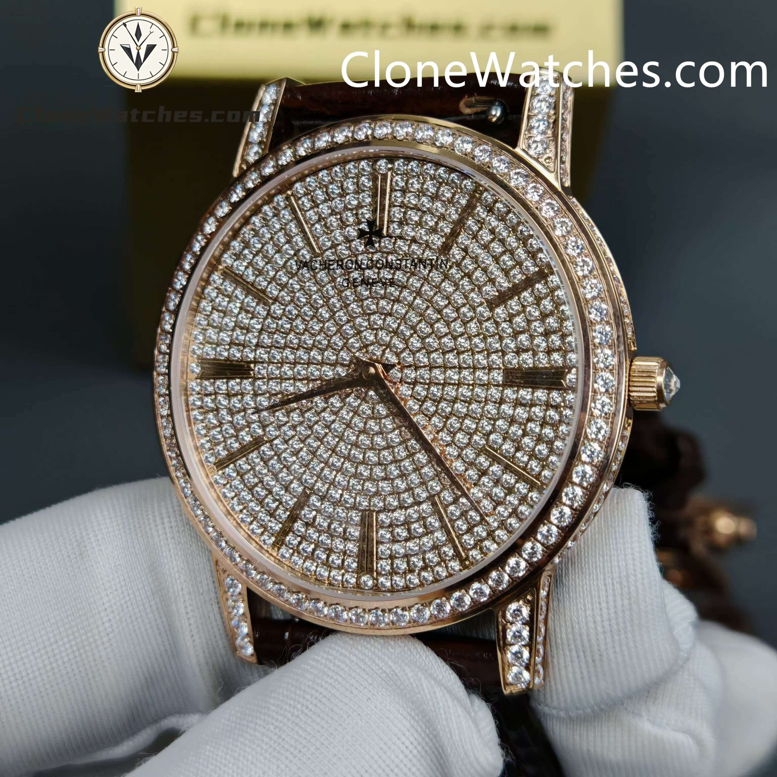 Vacheron Constantin Super Clone Watches 1:1 Patrimony Rose Gold Diamond Dial