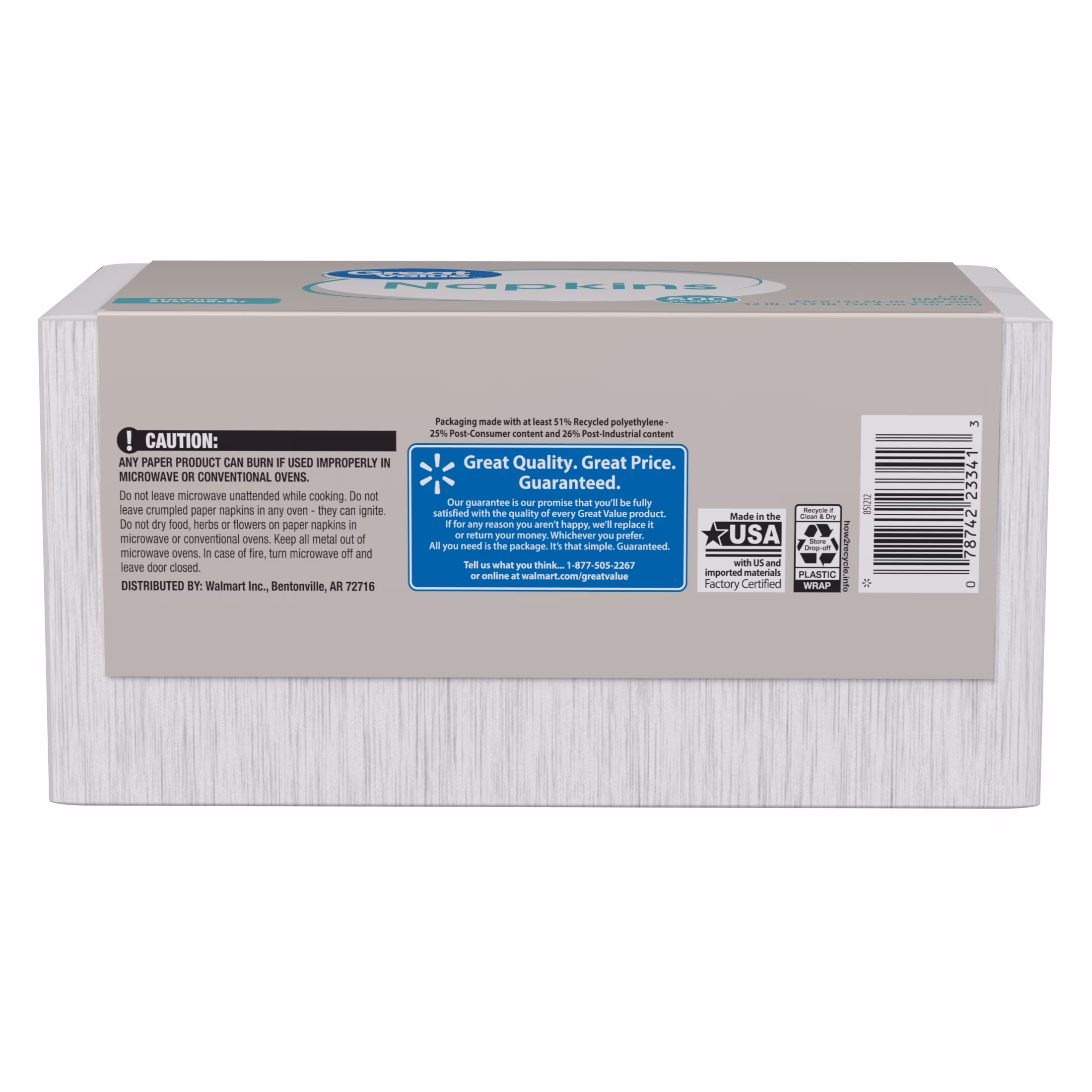 Great Value White Disposable Paper Napkins, 12 in x 12 in, 500 Count
