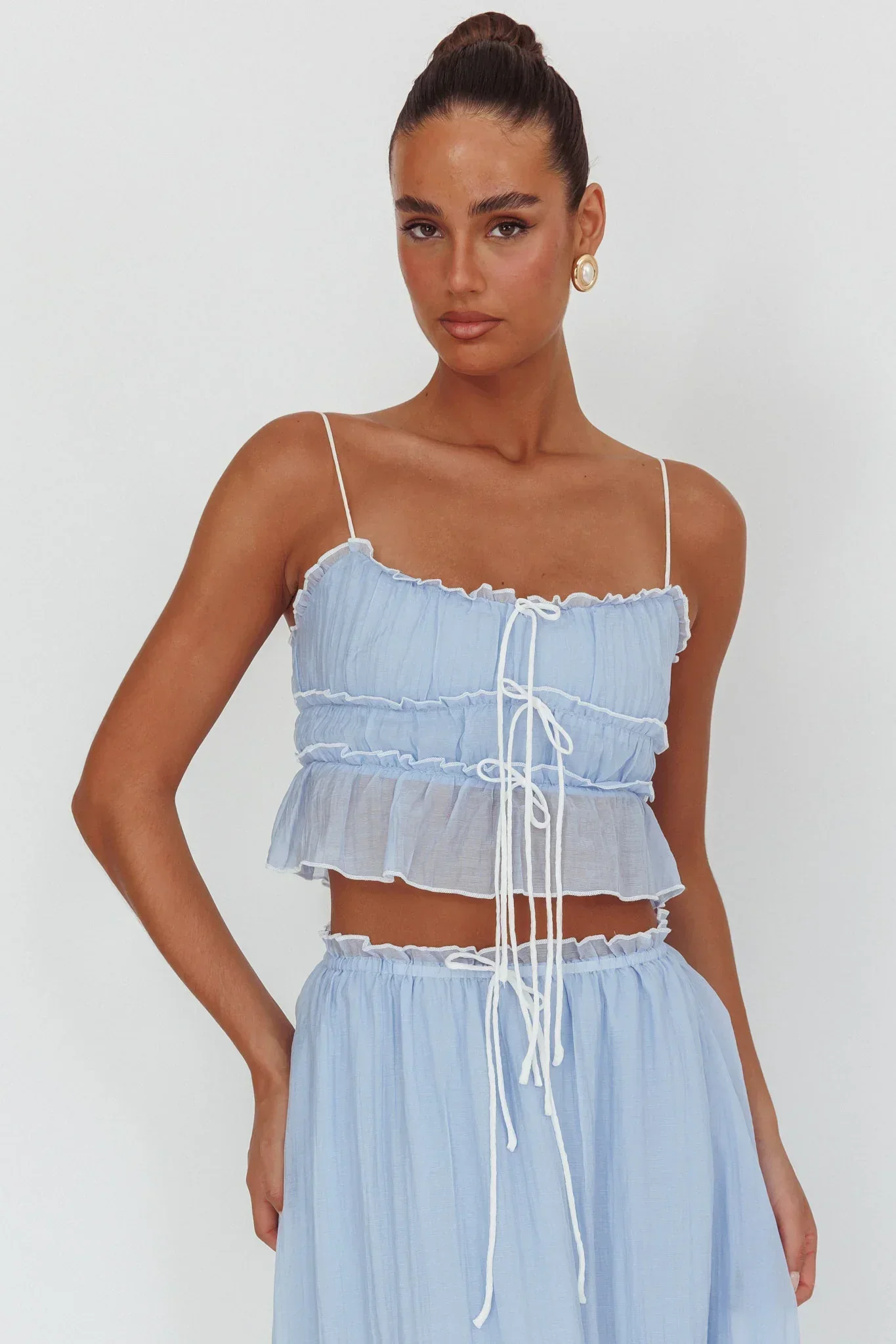 Maidens Tie Detail Overlock Top Cloud Blue