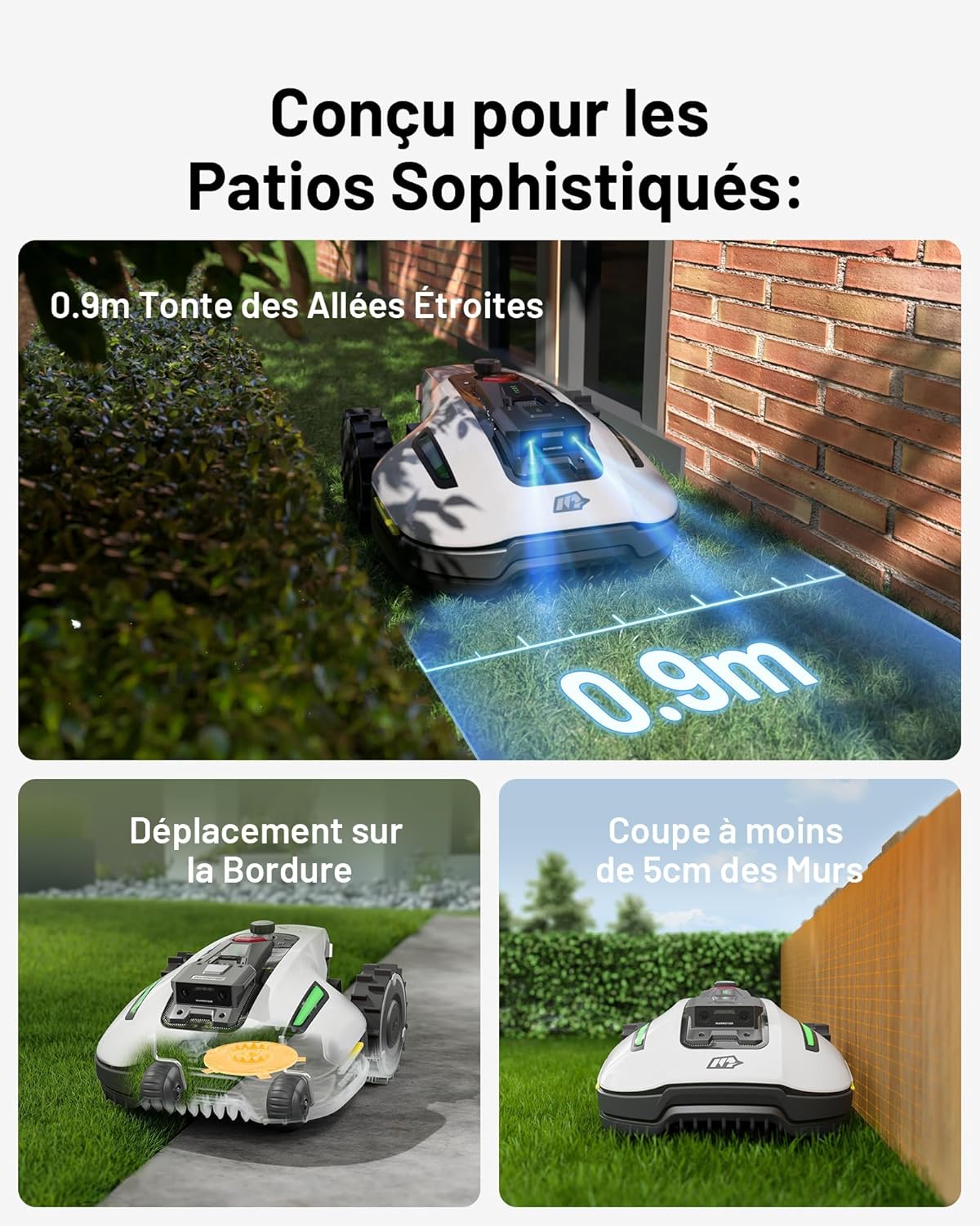 Robot tondeuse YUKA Mini 500 sans fil NetRTK Vision pente 50% cartographie auto module 4G