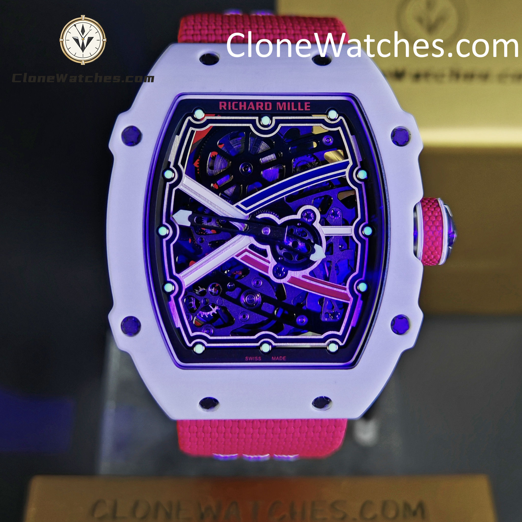 Richard Mille Super Clone Watches 1:1 RM 67 – 02 White Carbon Tourbillon Red Strap
