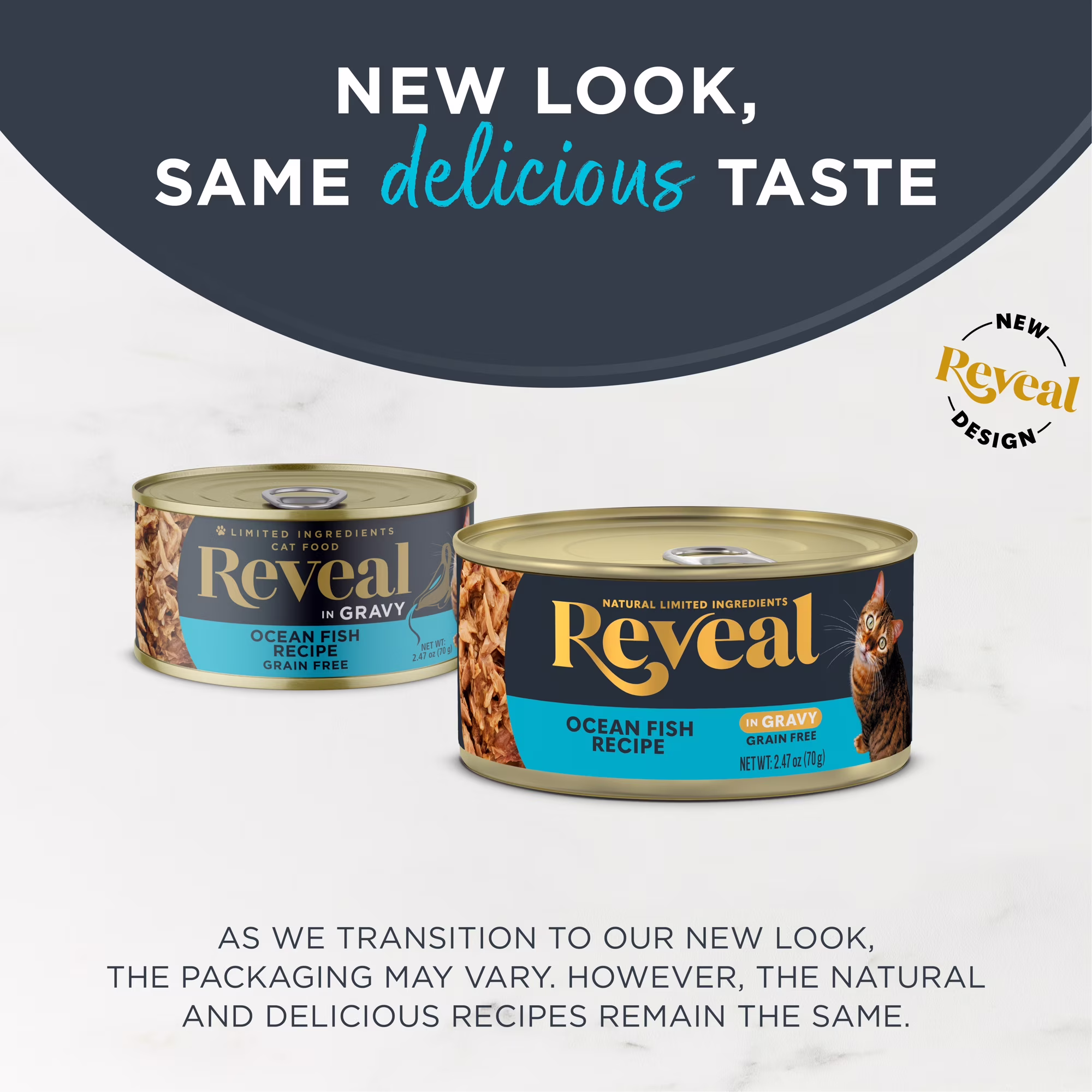 (4 pack) Reveal Pet Food Natural Wet Cat Food Ocean Fish in Gravy 2.47 oz Can