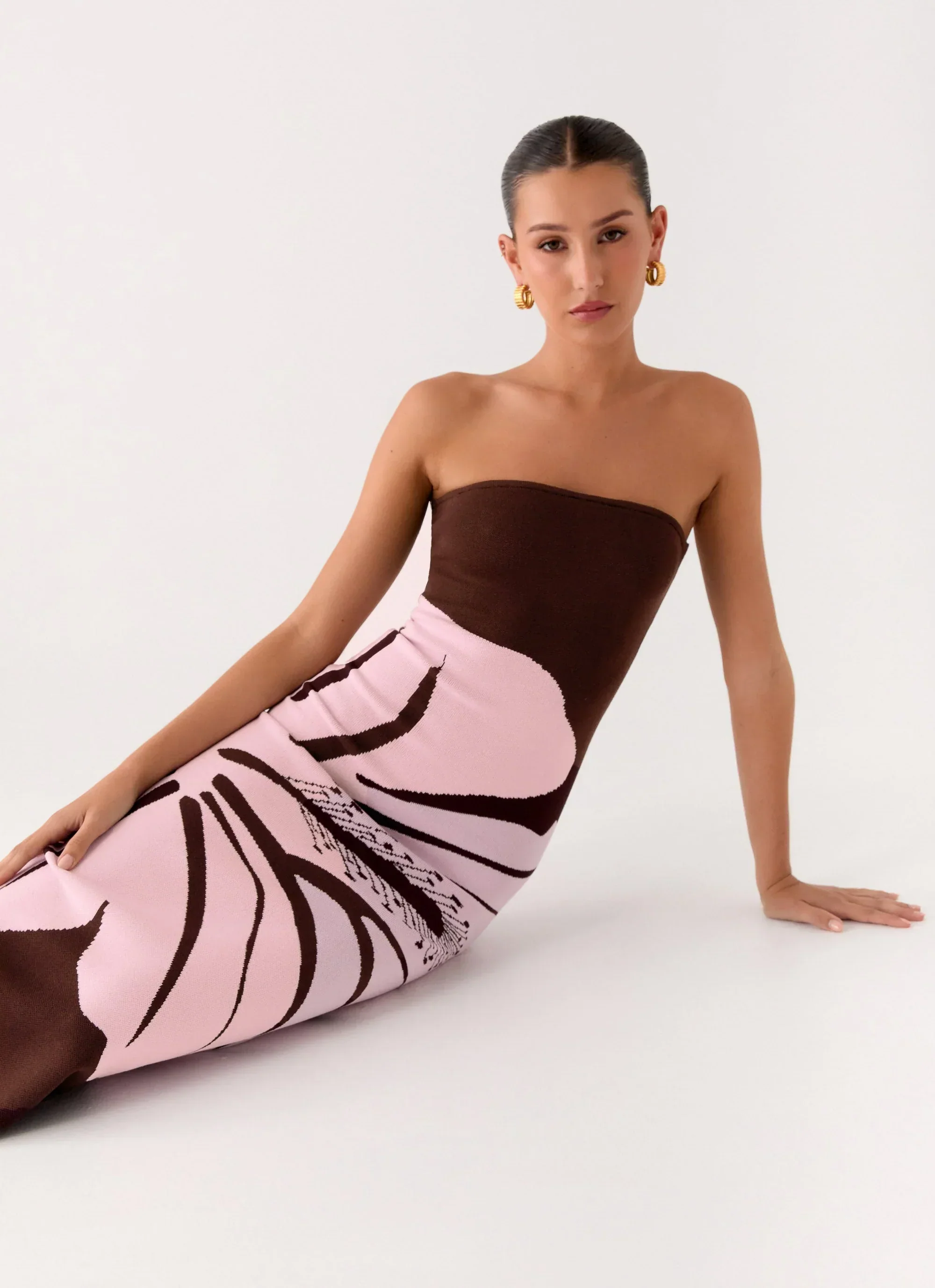 Jala Strapless Knit Maxi Dress - Espresso Meadow