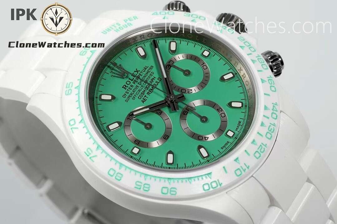 Modified Super Clone Watches 1:1 AET Rolex Daytona Full ceramic Biscay Green White Ceramic 4130 Movement