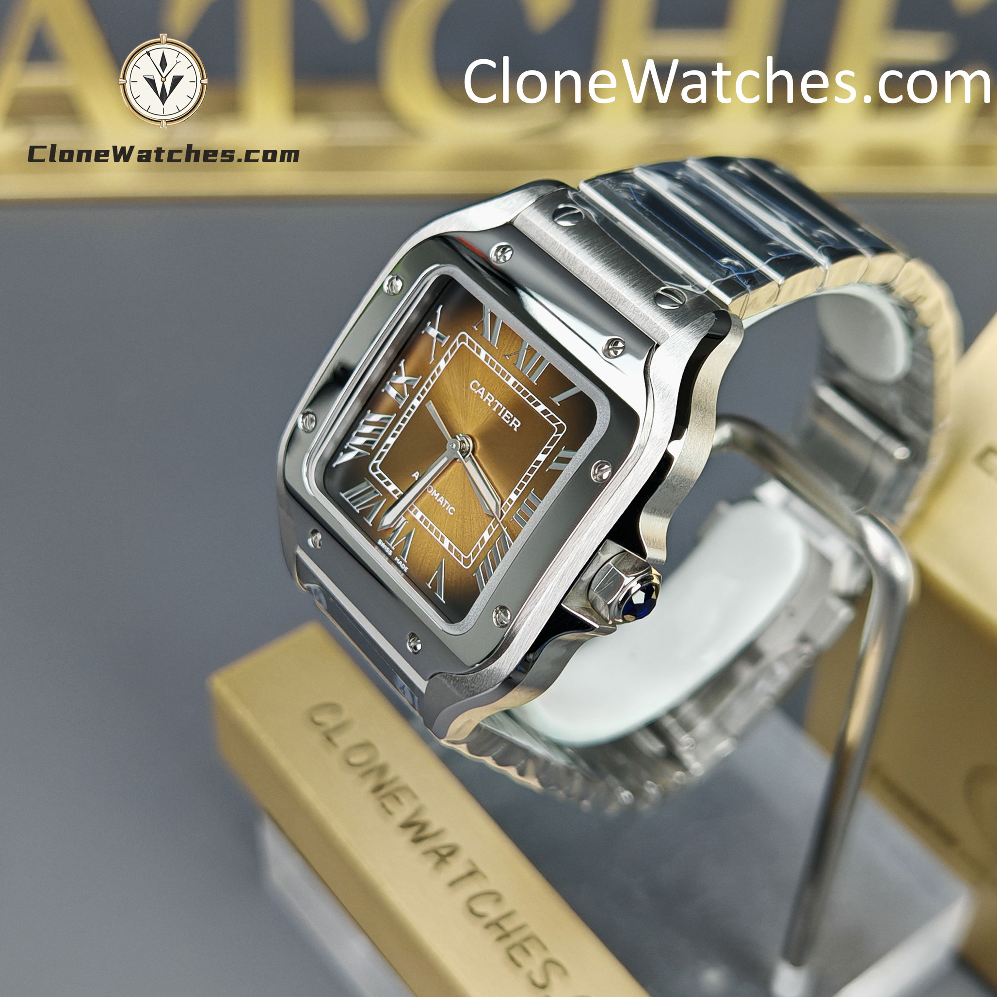 Cartier Super Clone Watches 1:1 Santos Series Gradient Brown Dial 35.1MM WSSA0065