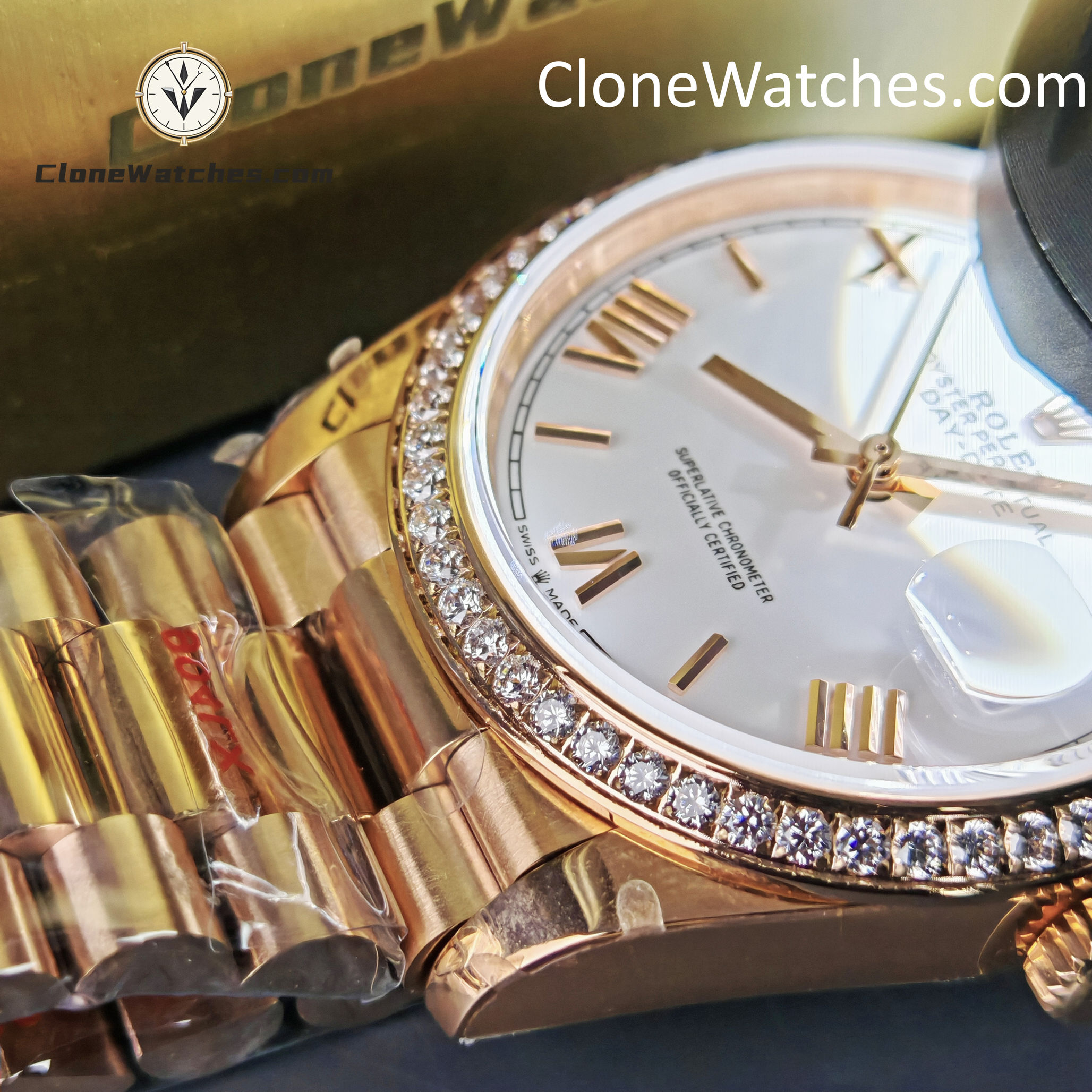 Rolex Super Clone Watches 1:1 Day Date 18K Rose Gold Roman Dial 36mm m128345rbr-0070 3255 Movement