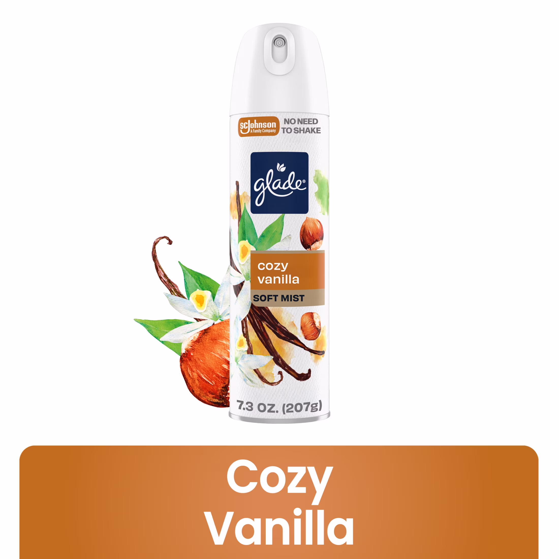Glade® Soft Mist Odor Fighting Aerosol Air Freshener, Cozy Vanilla, 7.3oz, 1 Count