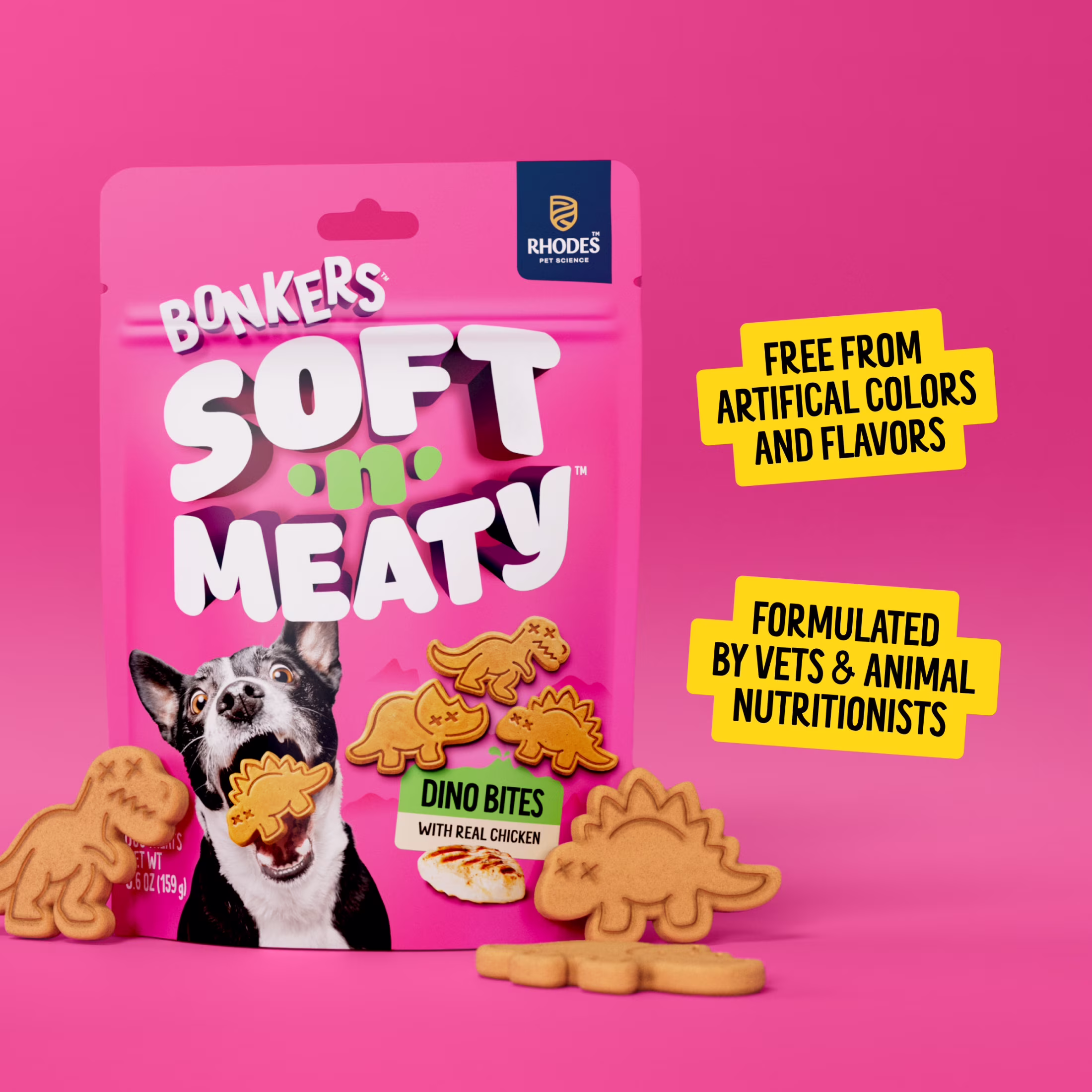 BONKERS Soft & Meaty Dog Treats Made with Real Chicken, Dinosaur Shapes, 5.6 oz Bag