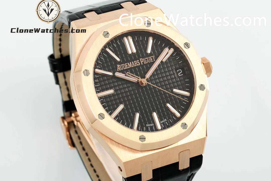 Audemars Piguet Super Clone Watches 1:1 Royal Oak 15510 Rose Gold Black Dial Alligator Leather Strap 41MM