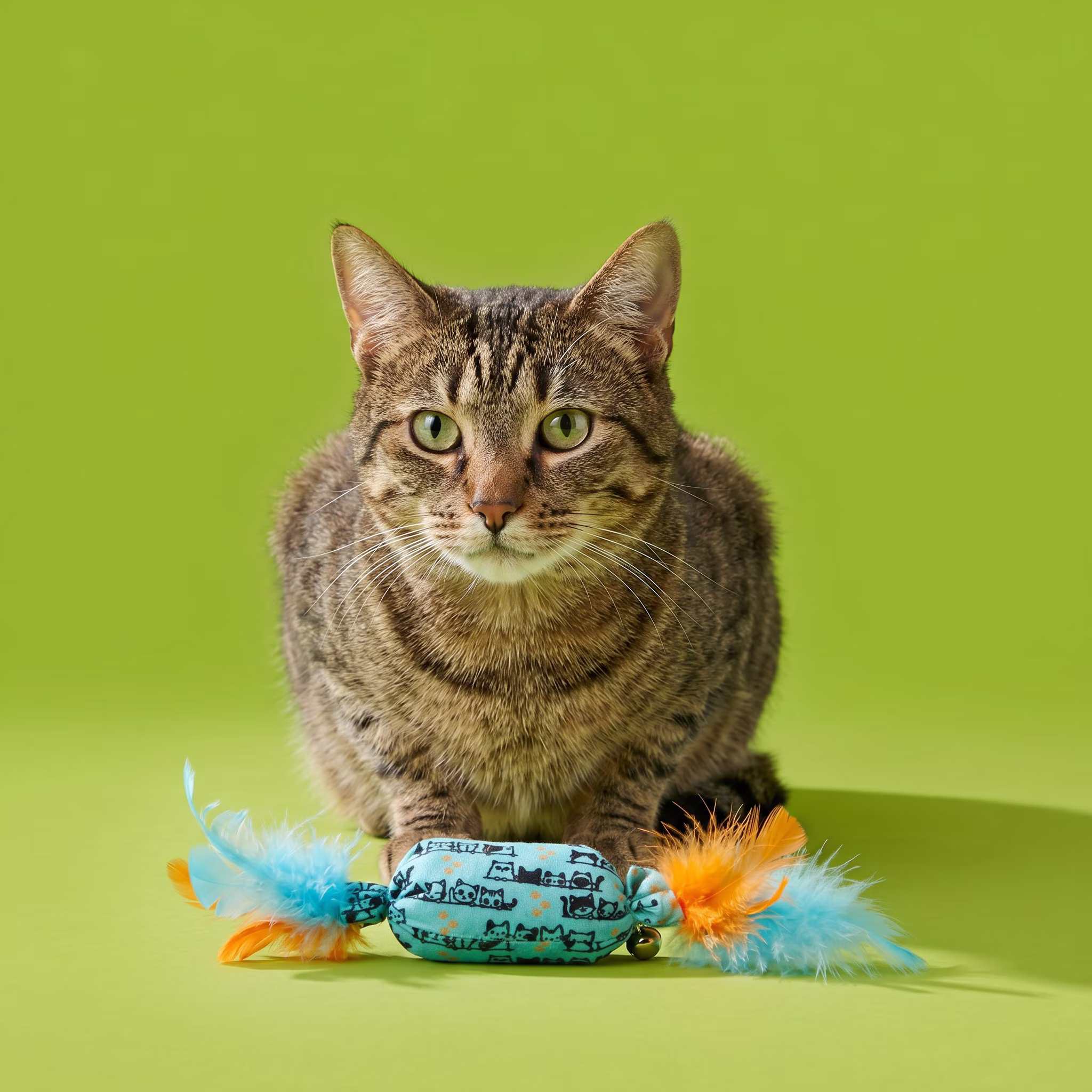 Vibrant Life Blue Candy-Shaped Catnip Cat Toy with Feathers