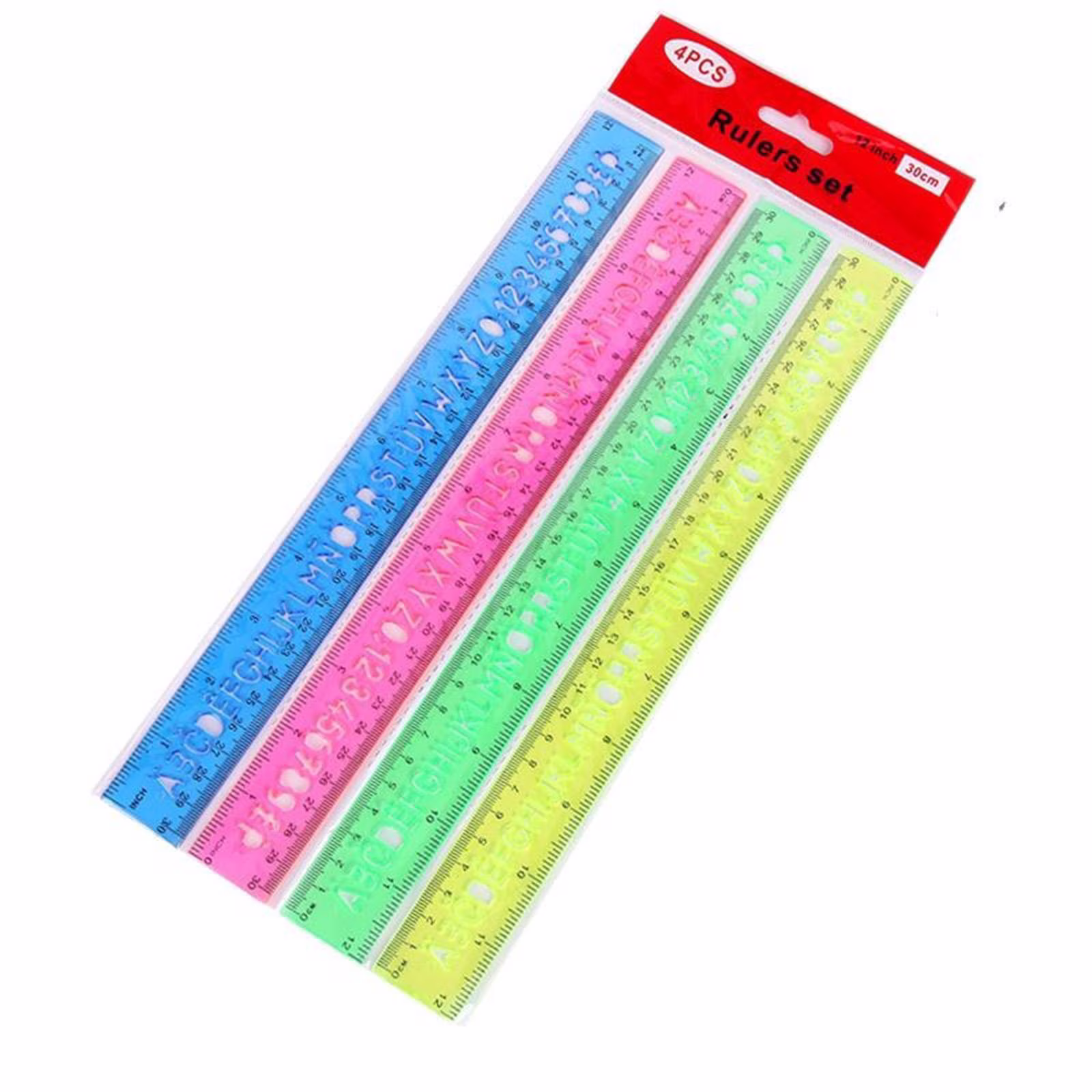 4 Pack Color Transparent Ruler, Ongmies Plastic Ruler Bulks for Classroom, Transparent Metric Rulers for Home, Office Supplies 14 Inch