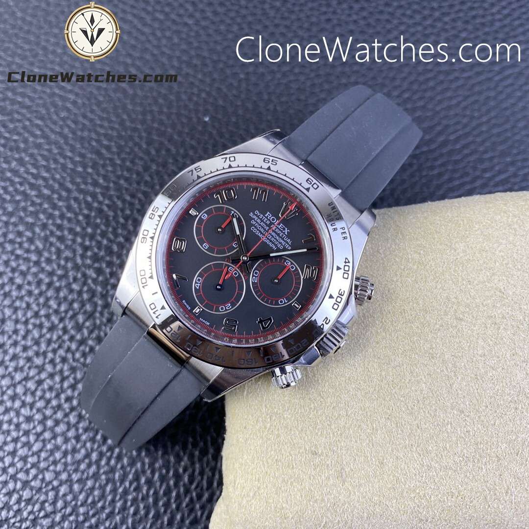 Rolex Super Clone Watches 1:1 Daytona Black/Red Dial Rubber Strap M116519 4130 Movement