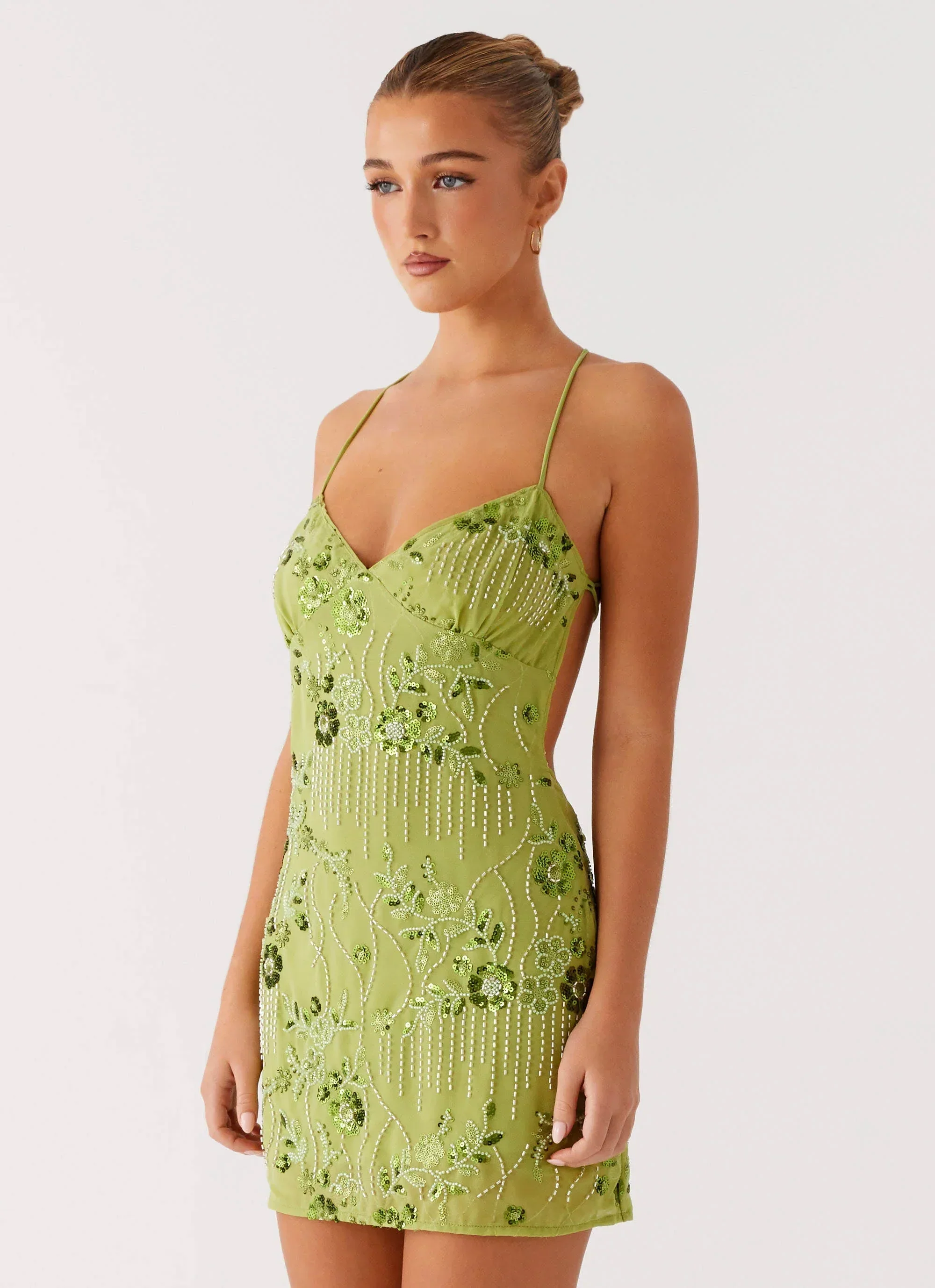 Vietta Sequin Cami Mini Dress - Lime