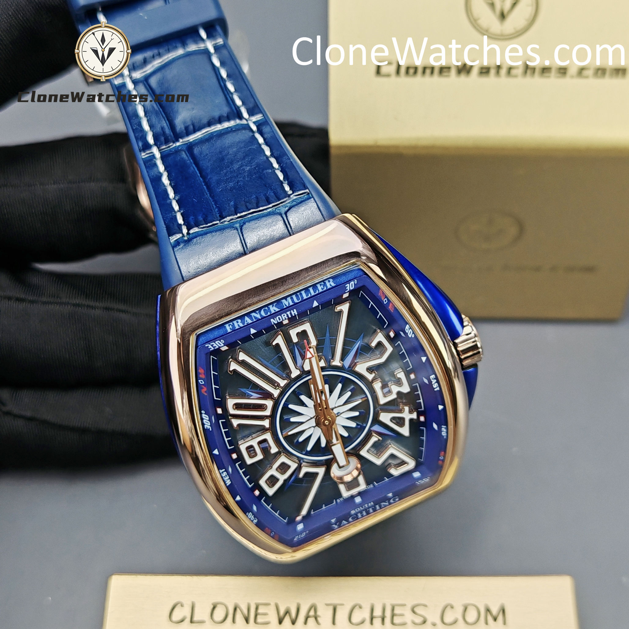 Franck Muller Super Clone Watches 1:1 V45 SC DT YACHTING 5N Rose Gold Blue Dial