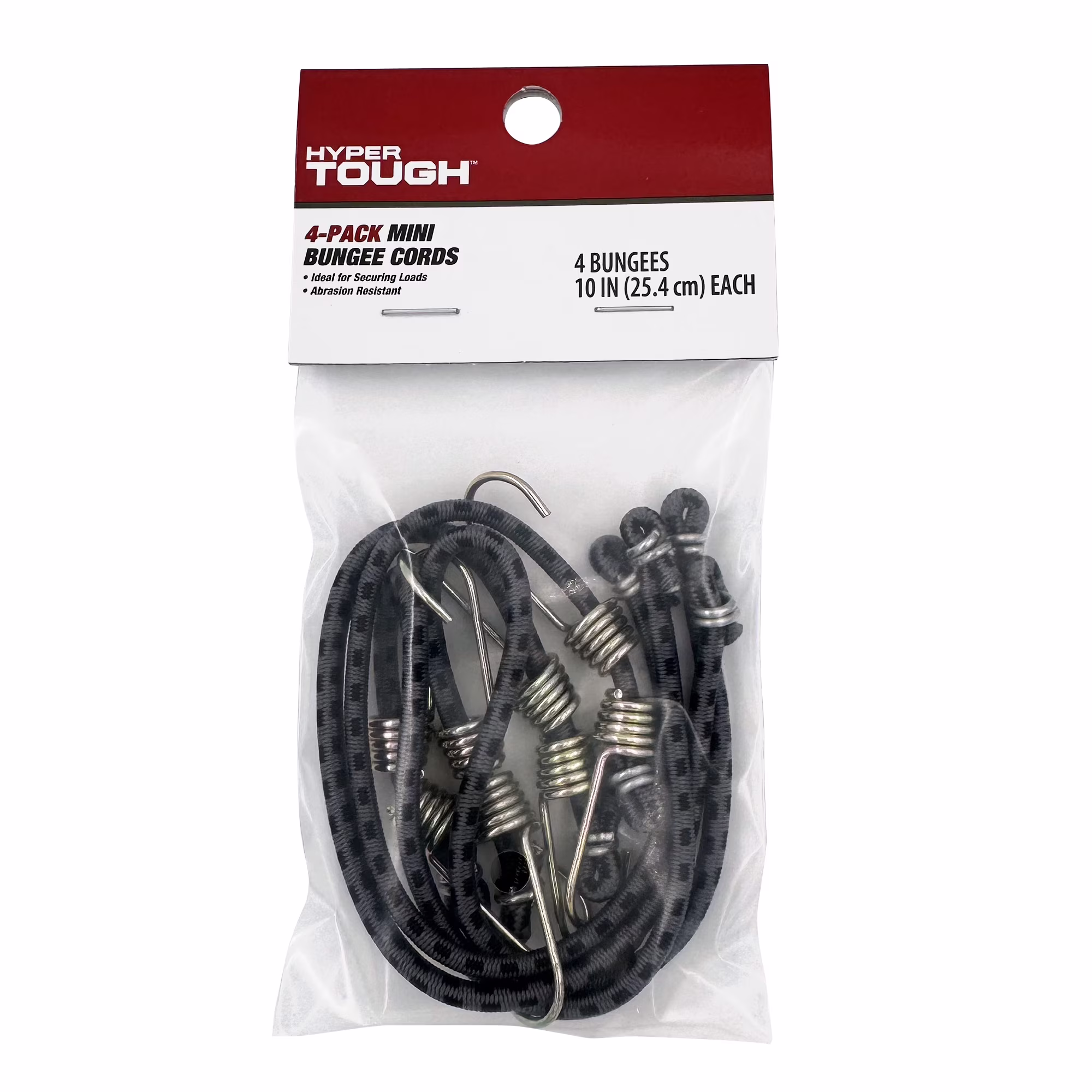 Hyper Tough 10 in Gray Mini Rubber Bungee Cords, 4 Pack