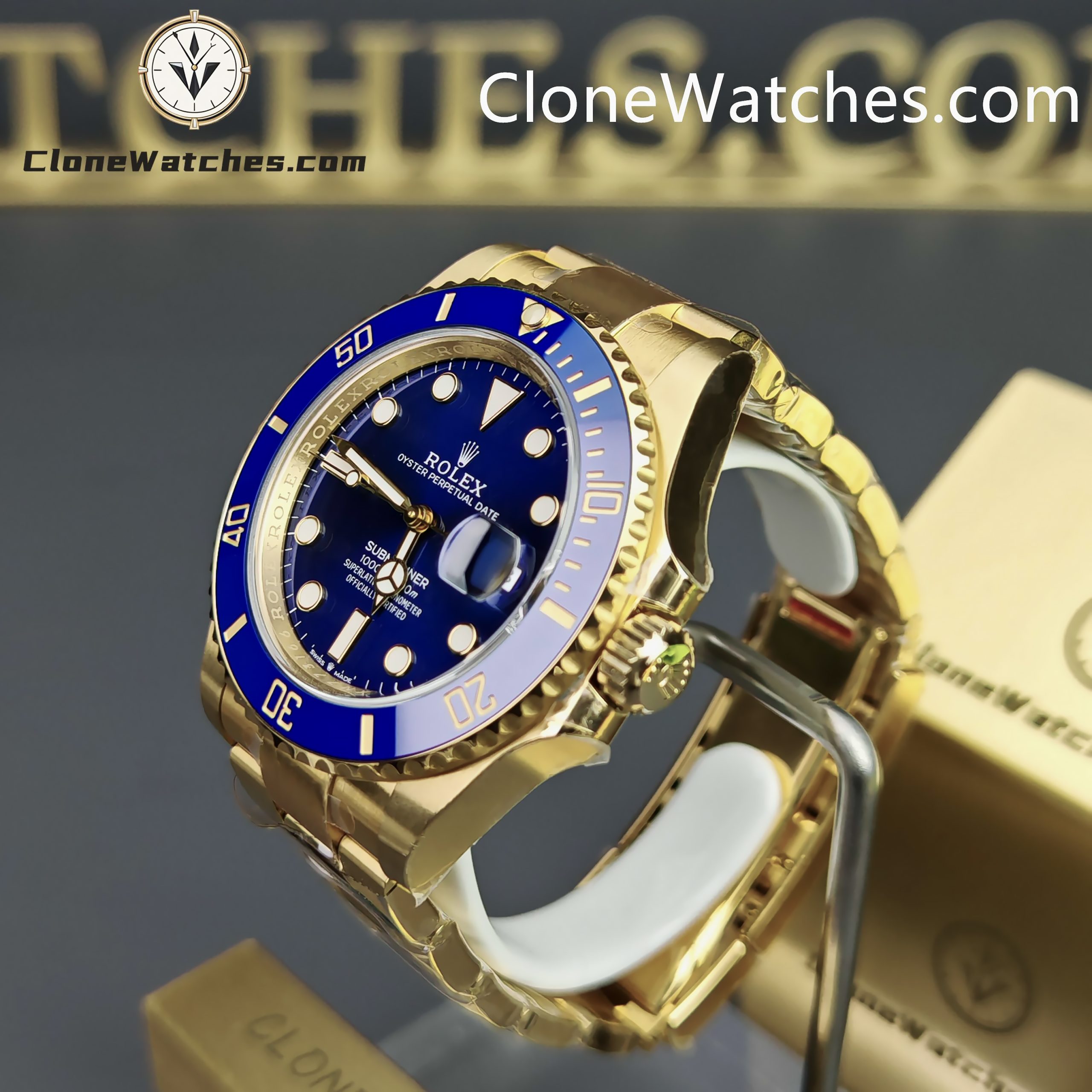 Rolex Super Clone Watches 1:1 18K Gold Blue Dial Submariner 126618LB 3235 Movement