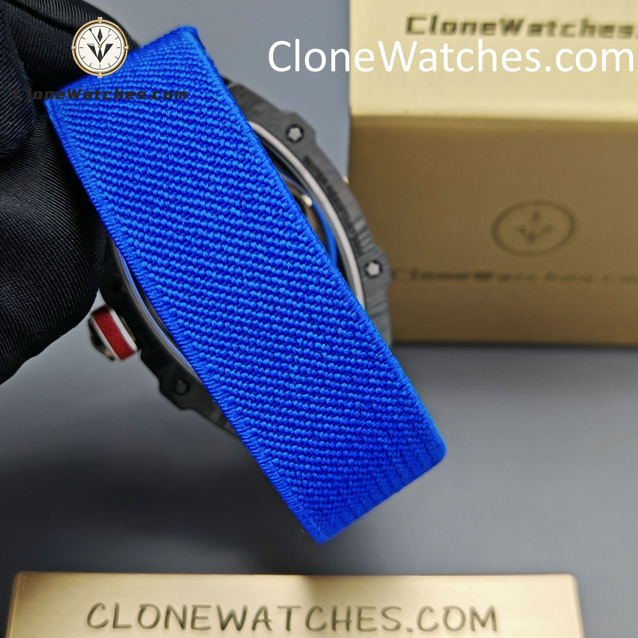 Richard Mille Super Clone Watches 1:1 RM 67 – 02 Carbon Tourbillon Blue Strap