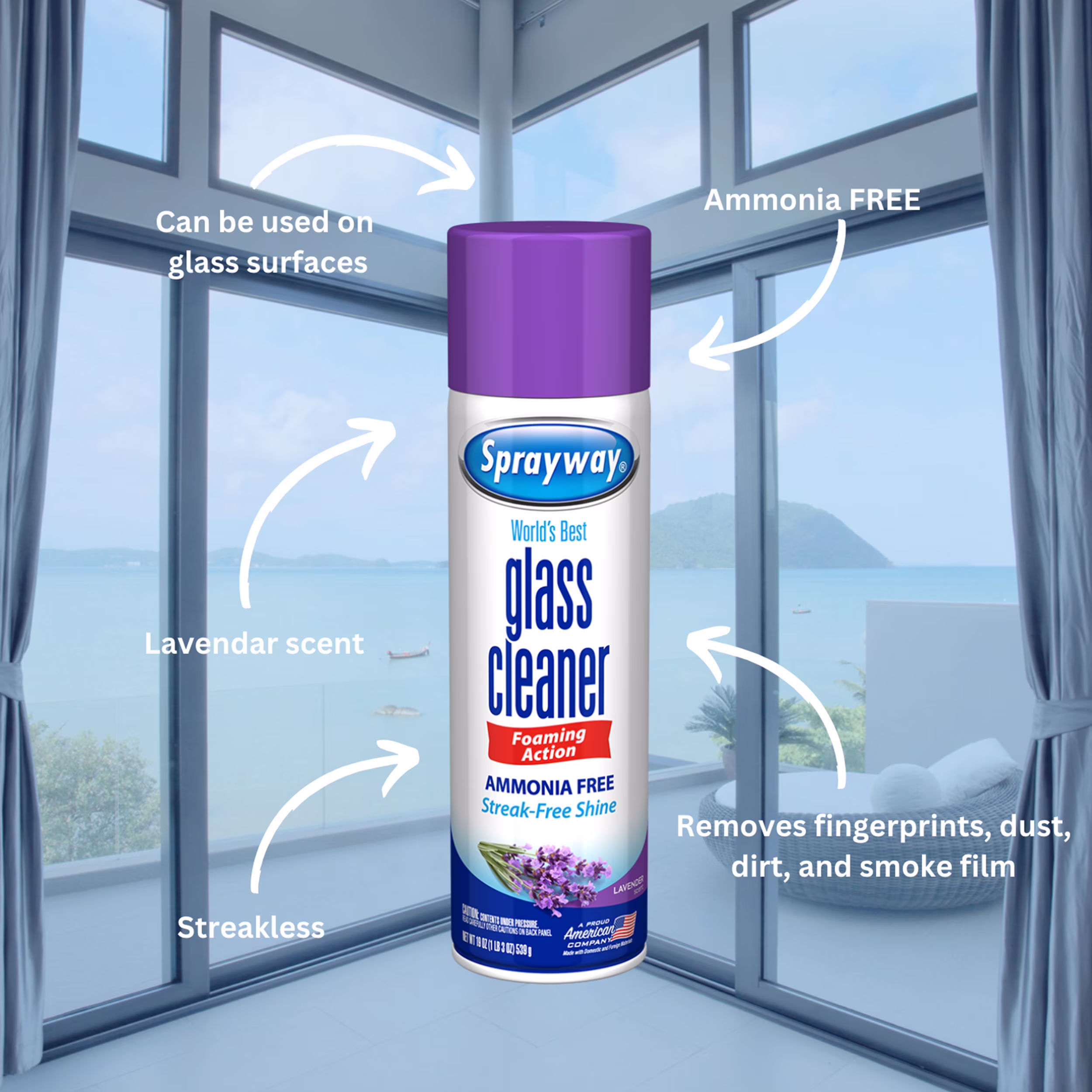 Sprayway Glass Cleaner Lavender Scent 19 oz Aerosol Spray - Streakless Shine