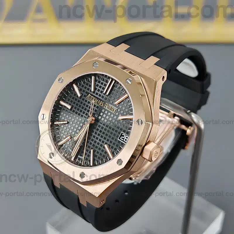 Audemars Piguet Super Clone Watches 1:1 Royal Oak 15510 Rose Gold Black Dial & Black Rubber Strap 41MM