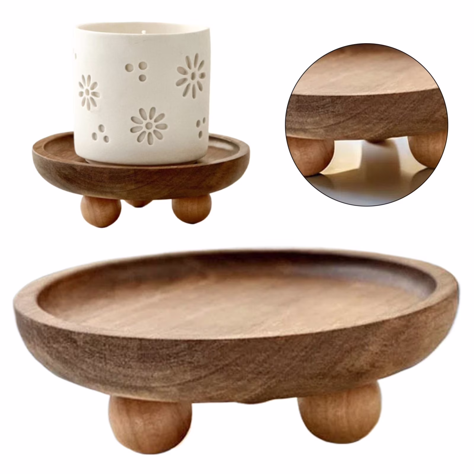 DONGHEHH Wood Display Tray Small Decorative Riser Stand Wood Riser for Candle Plant Bottle Counter Decor Brown 5.12 x 1.77 in