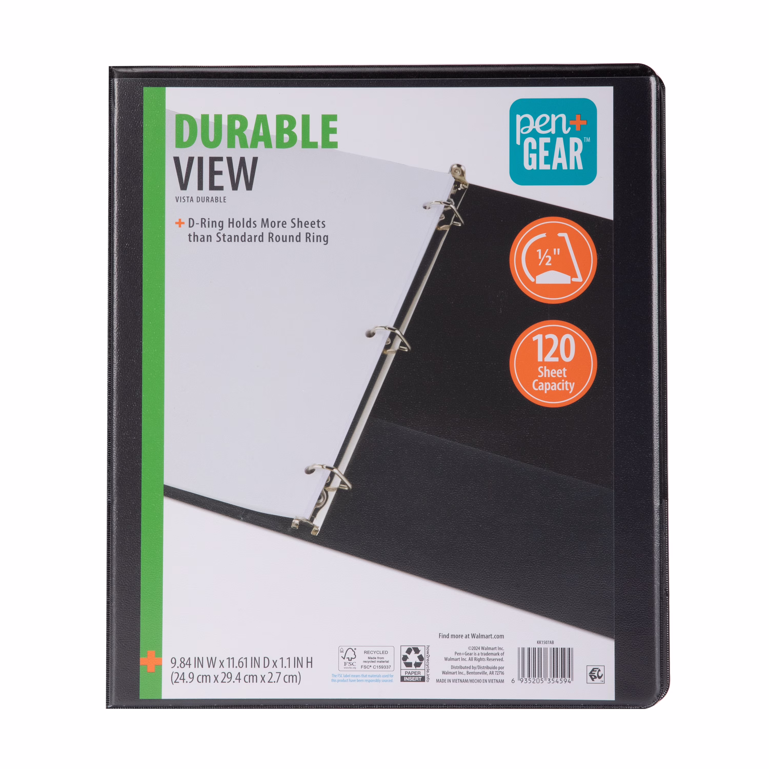 Pen+Gear Durable View 1/2 in D-Ring Binder, Cobalt Blue