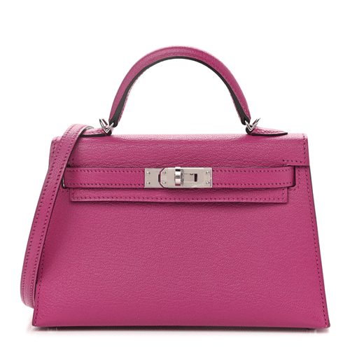 HERMES Chevre Mysore Mini Kelly Sellier 22 Rose Pourpre