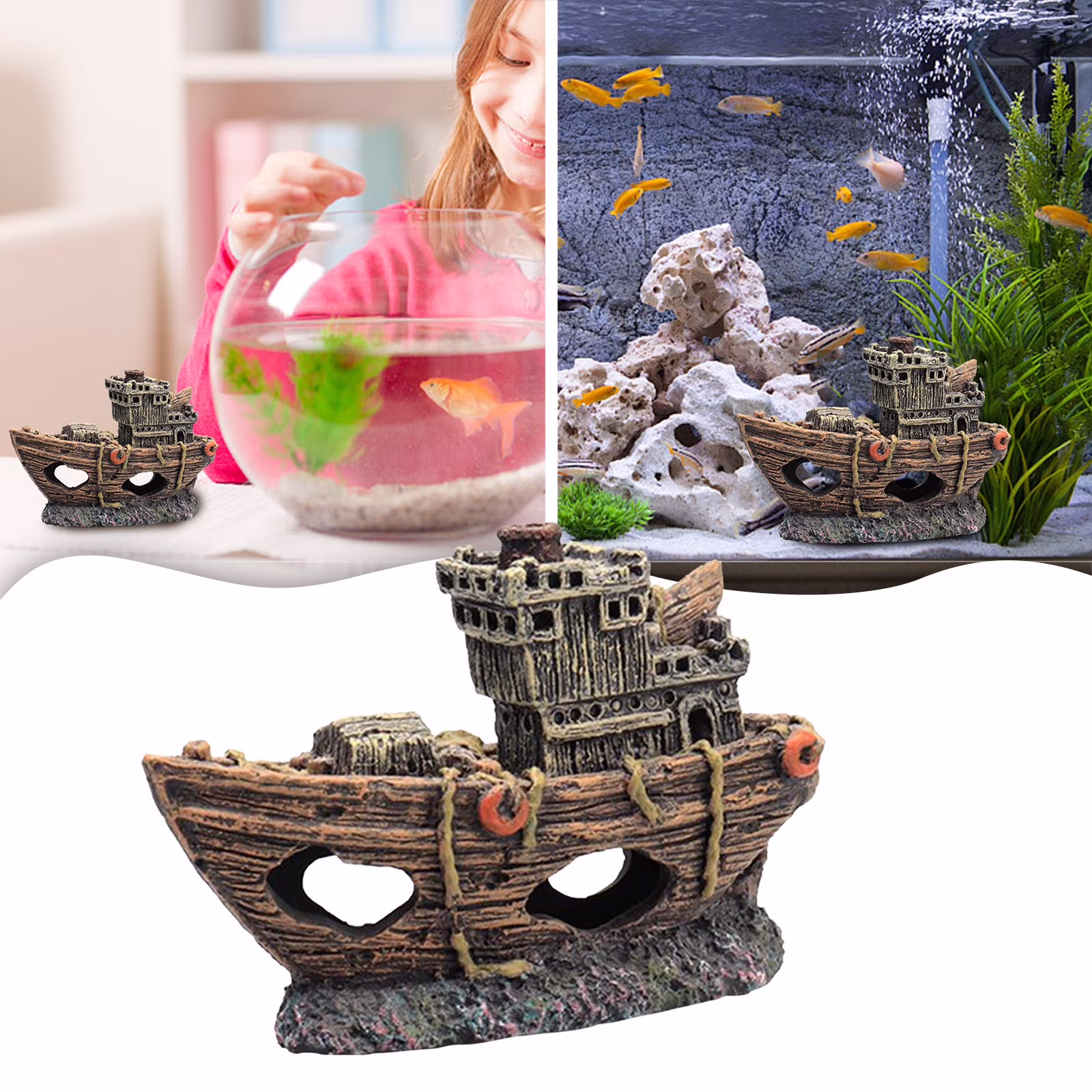 Pedty Fish Tank Decoration - Aquarium Accessories,Shipwreck Decor,Aquarium Resin Boat Ornament - Fish Tank Shipwreck Decoration, Sunken Ship, Aquarium Ornament for Freshwater & Saltwater Tanks