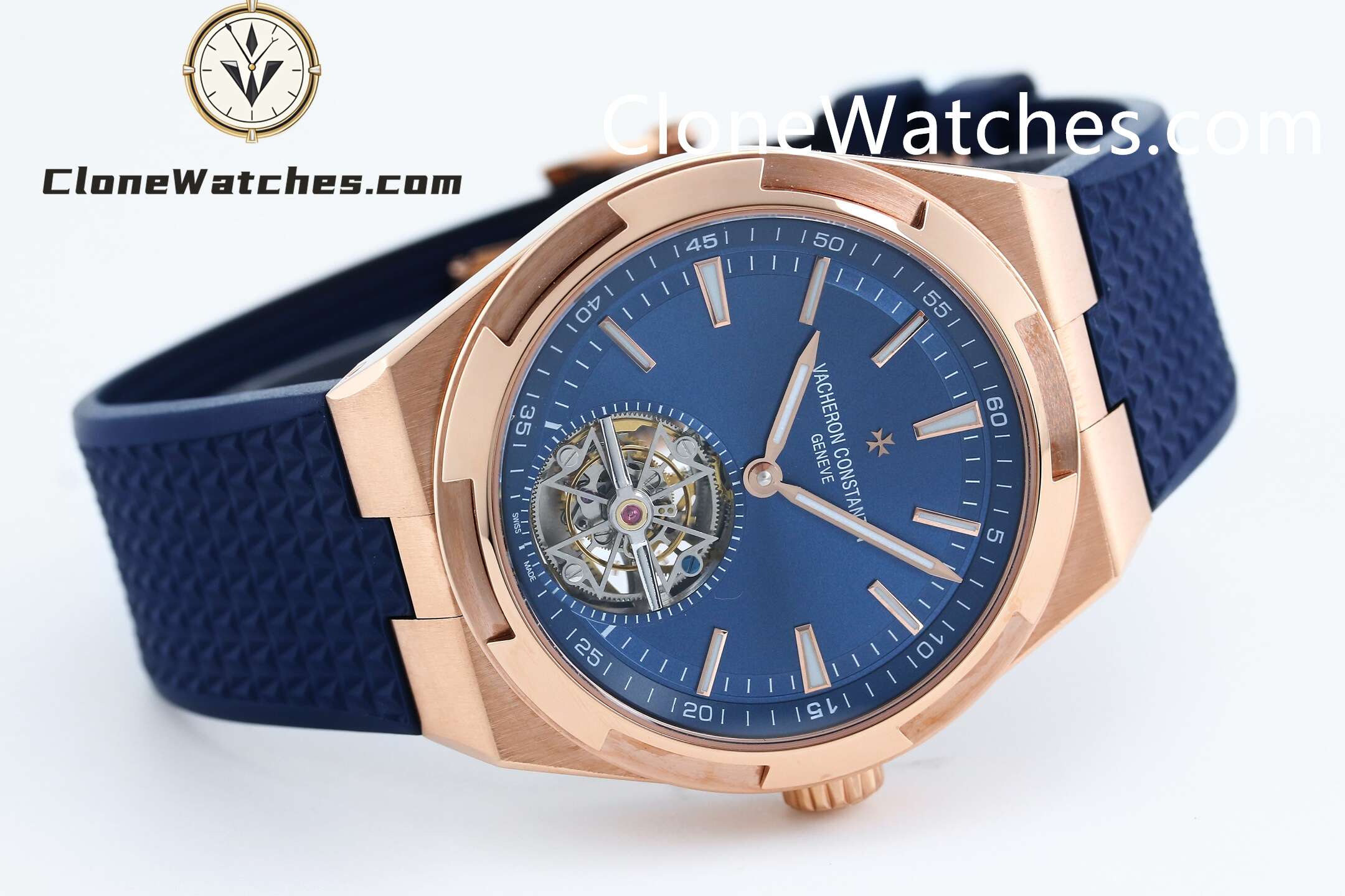Vacheron Constantin Super Clone Watches 1:1 Overseas Rose Gold Tourbillon 6000V/210R-B733 42.5MM Rubber Strap