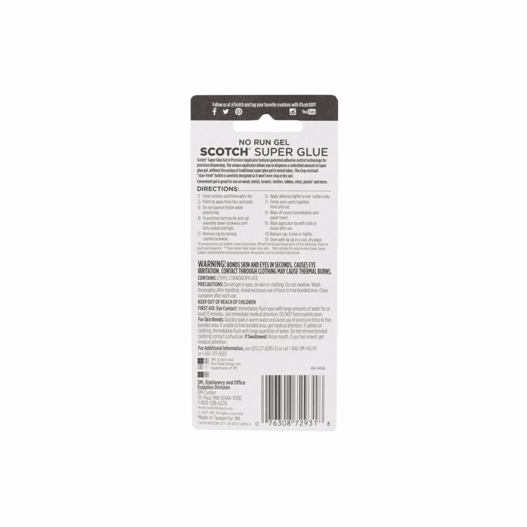 (2 pack) Scotch Create Permanent Super Glue Gel, .14 oz., 1 Bottle