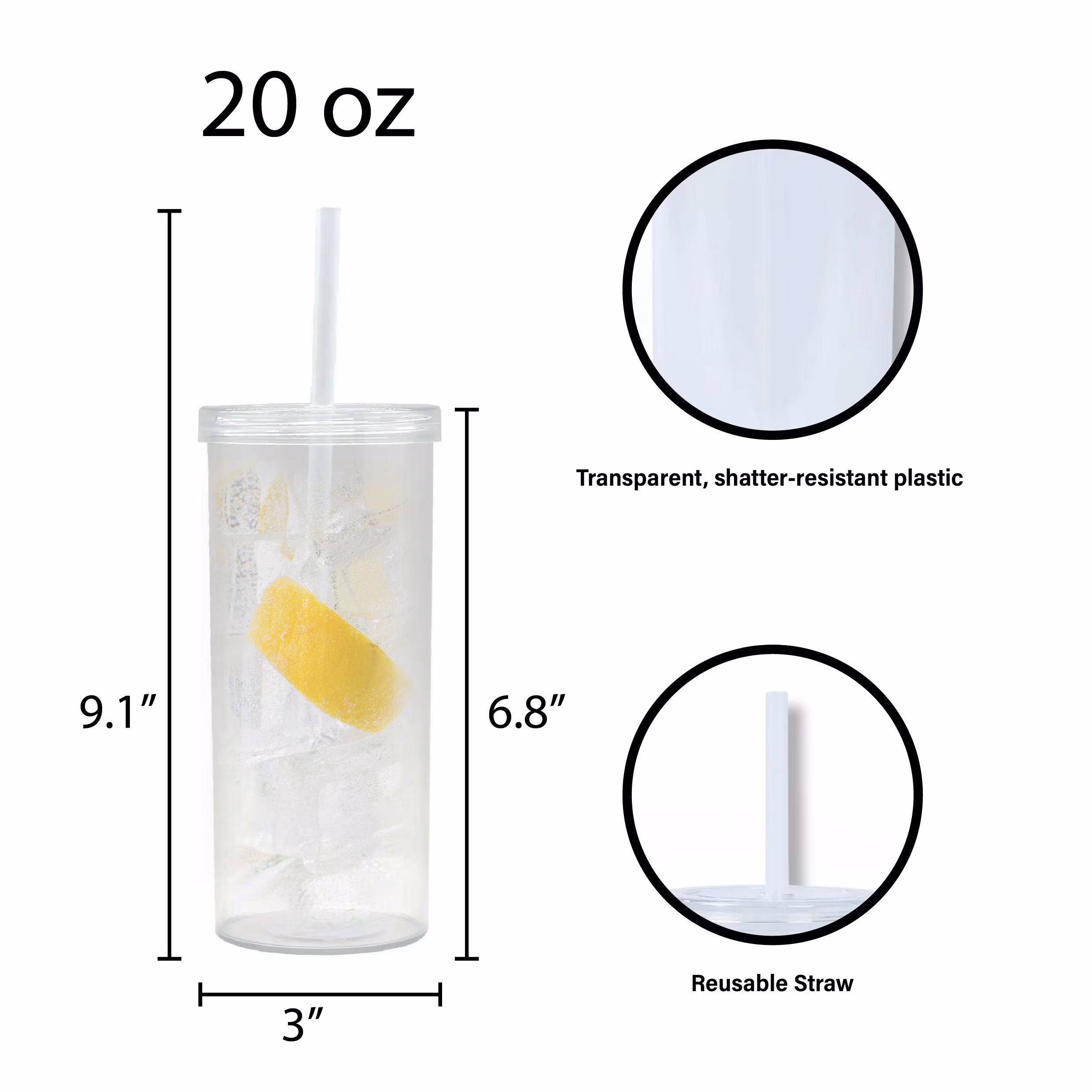 Mainstays 20 oz Clear Plastic Tumbler with Screw Top Lid and Straw