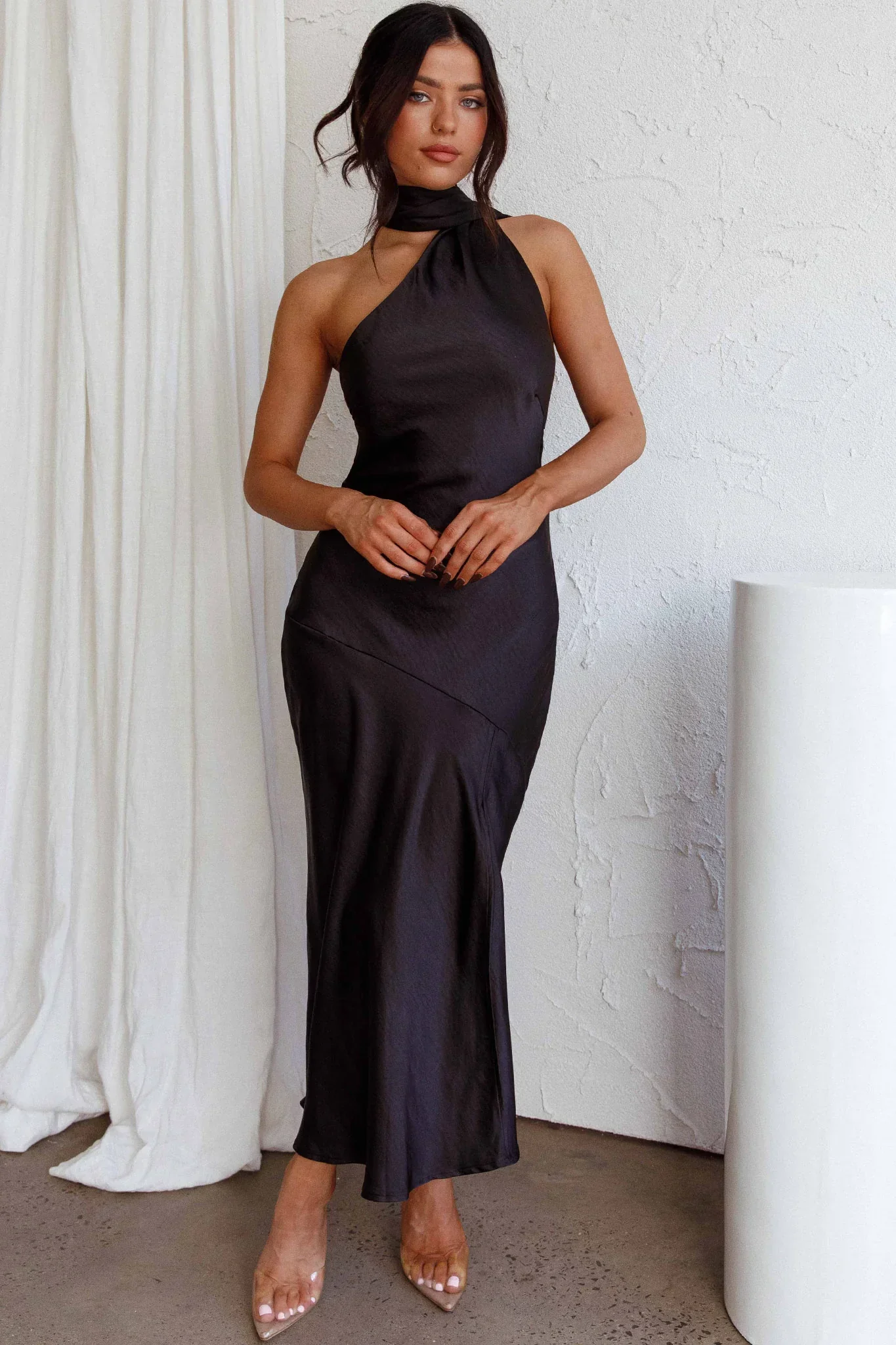 Italian Summer Tie Neck Midi Dress Black