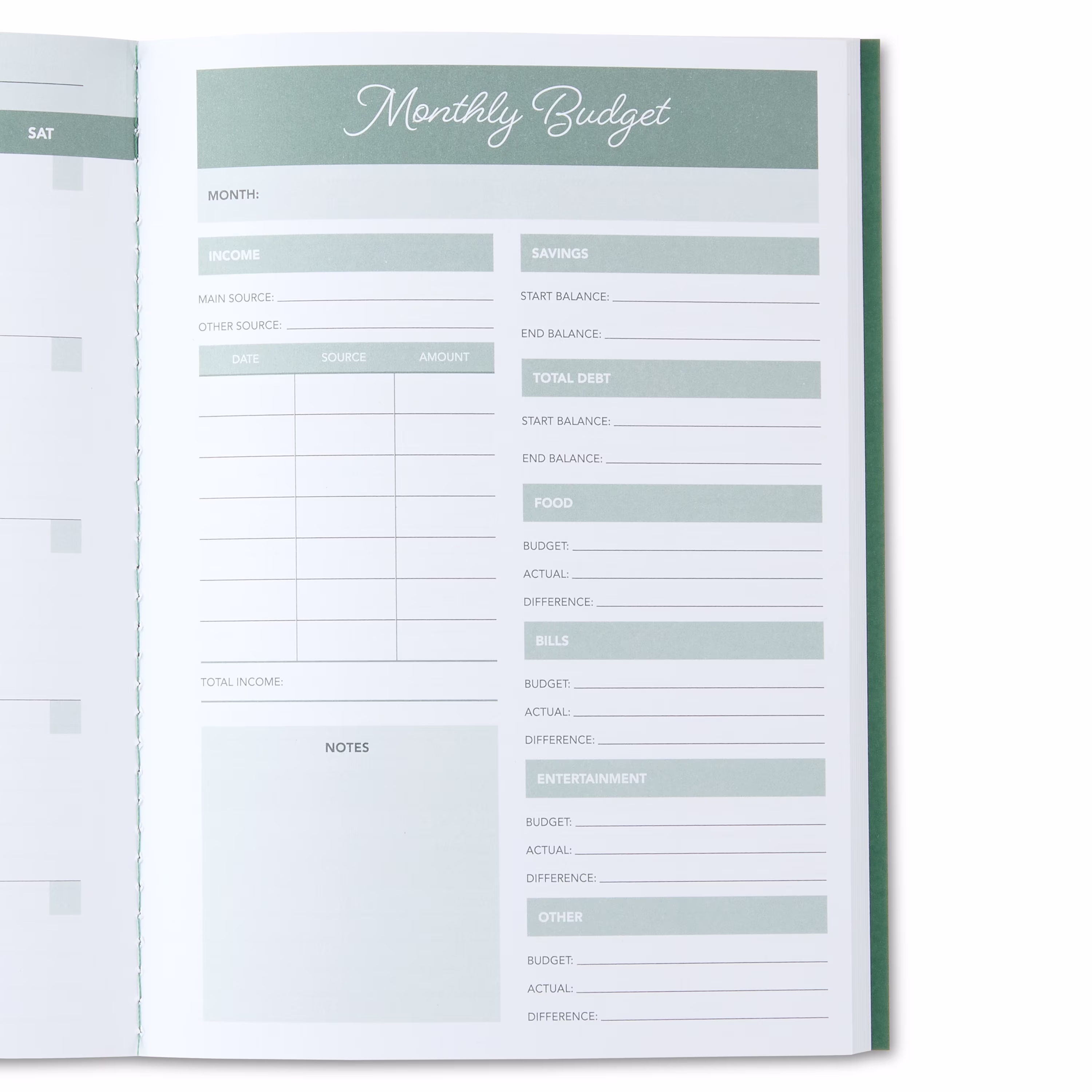 Pen + Gear Small Green Monthly Budget Planner, 5.5 x 7.5 Inches, 12 Months