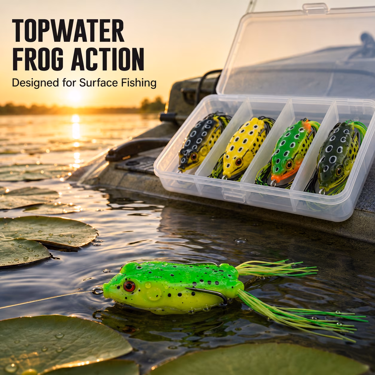 5-Piece Hollow Body Topwater Frog Fishing Lures Baits - Realistic Design Durable Saltwater-Friendly Sharp Hook, Freshwater Saltwater Bass Trout Fishing Angling & Tackle, 2.36in, Multicolor