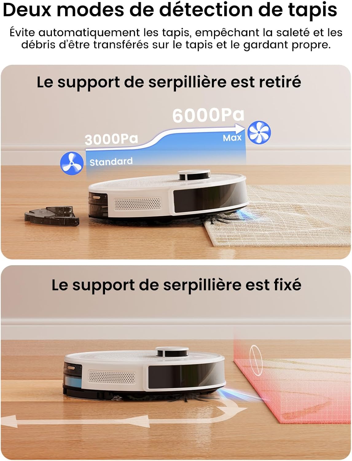 Aspirateur robot laveur M2 Plus station vidange automatique navigation laser 6000Pa évitement obstacles app