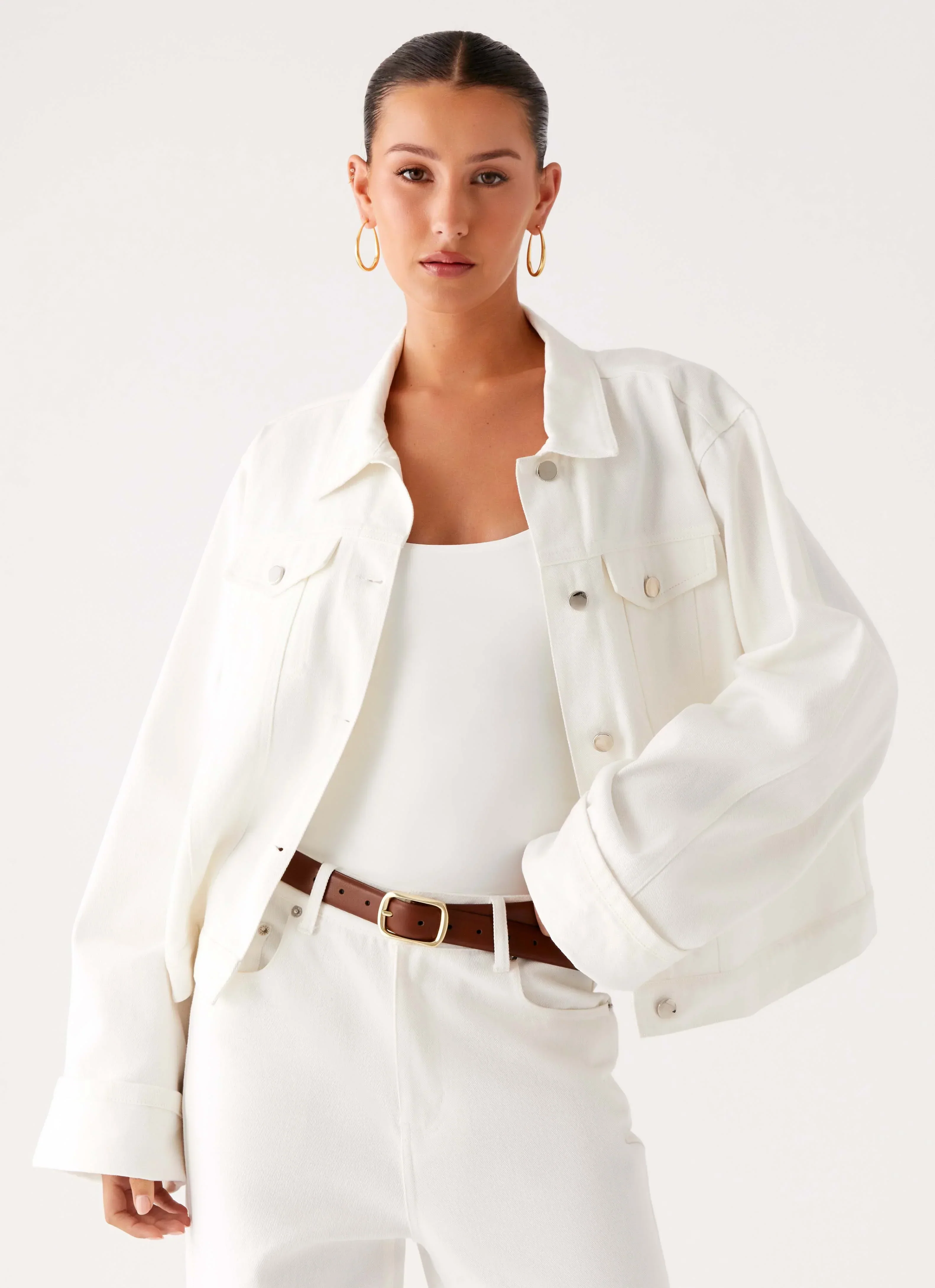 Back Again Oversized Denim Jacket - White