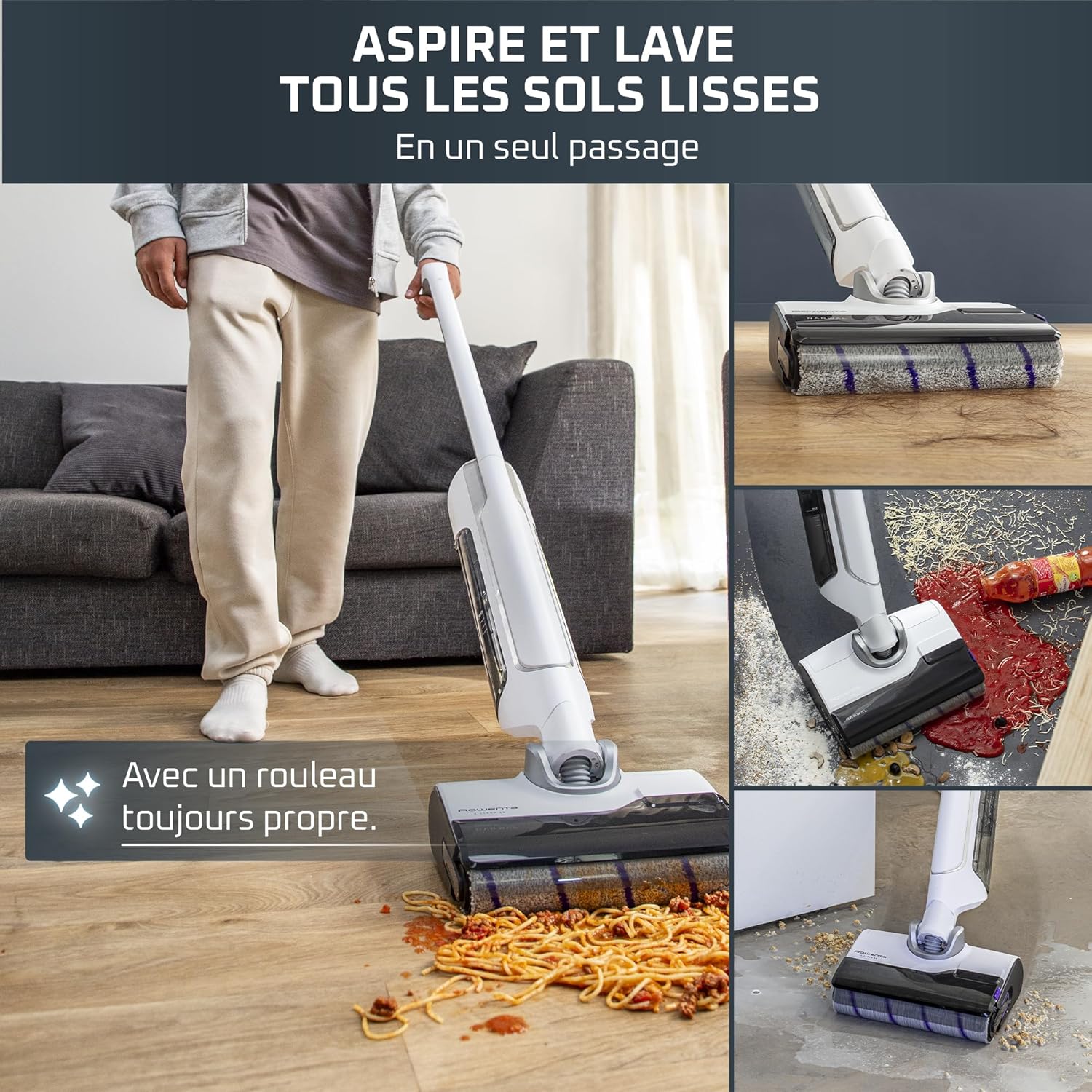 Aspirateur laveur X Clean 10 inclinable 180° auto nettoyage séchage 65°C 60 min tâches tenaces poils animaux blanc