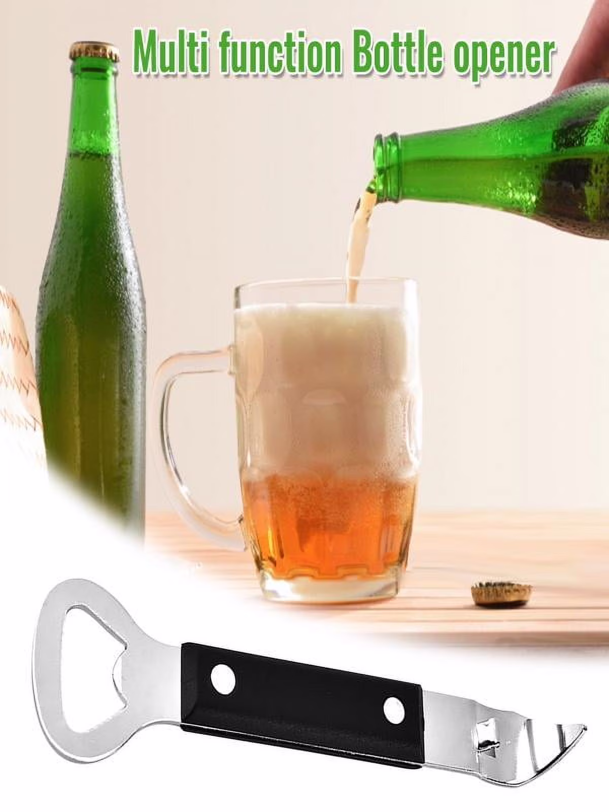 YOLOKE Can Opener Manual, Little Cook Stainless Steel Can Punch Bottle Opener, Multifunctional Can and Beer Opener, Dishwasher Safe(Black)