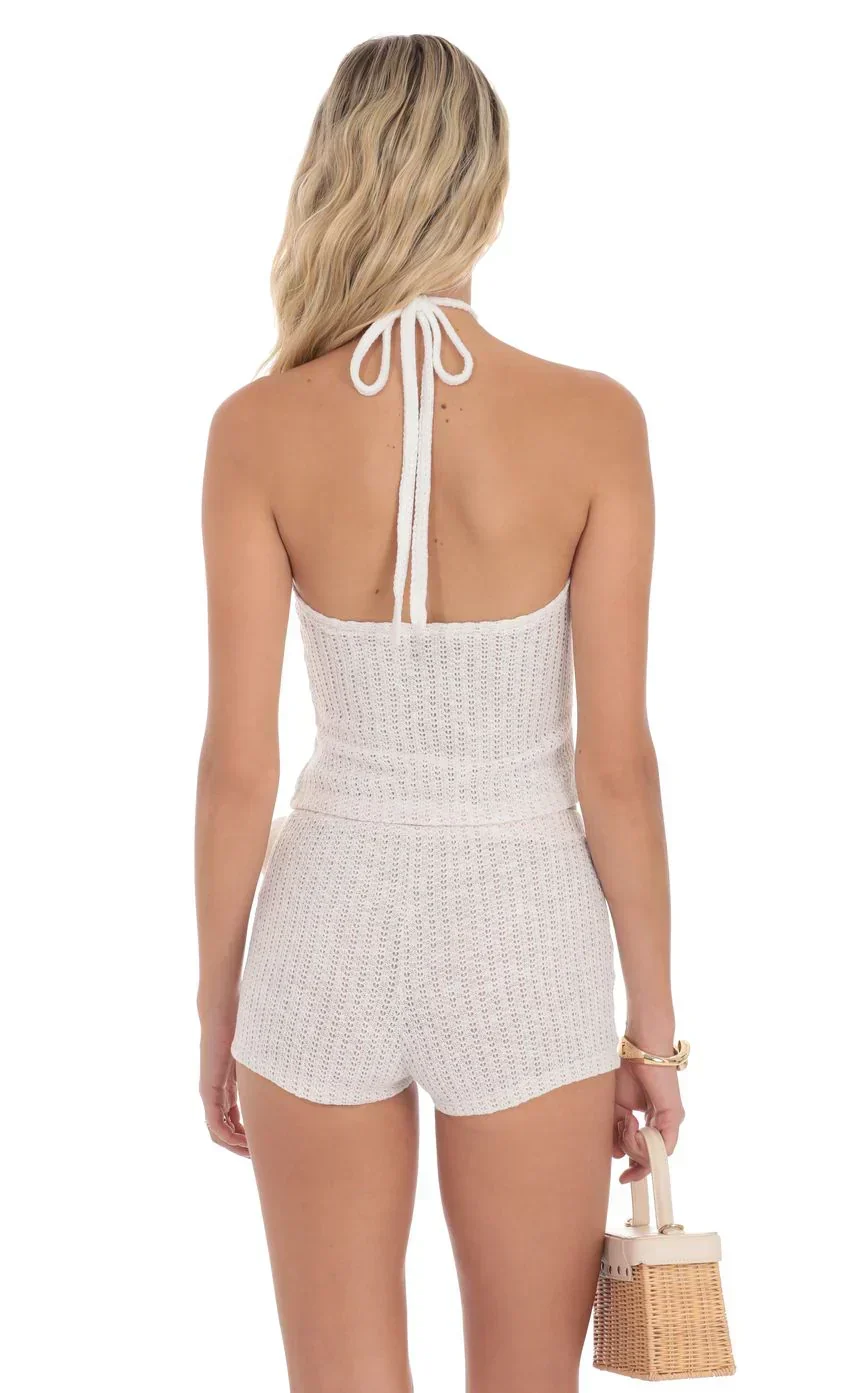 Crochet Rosette Halter Top in White