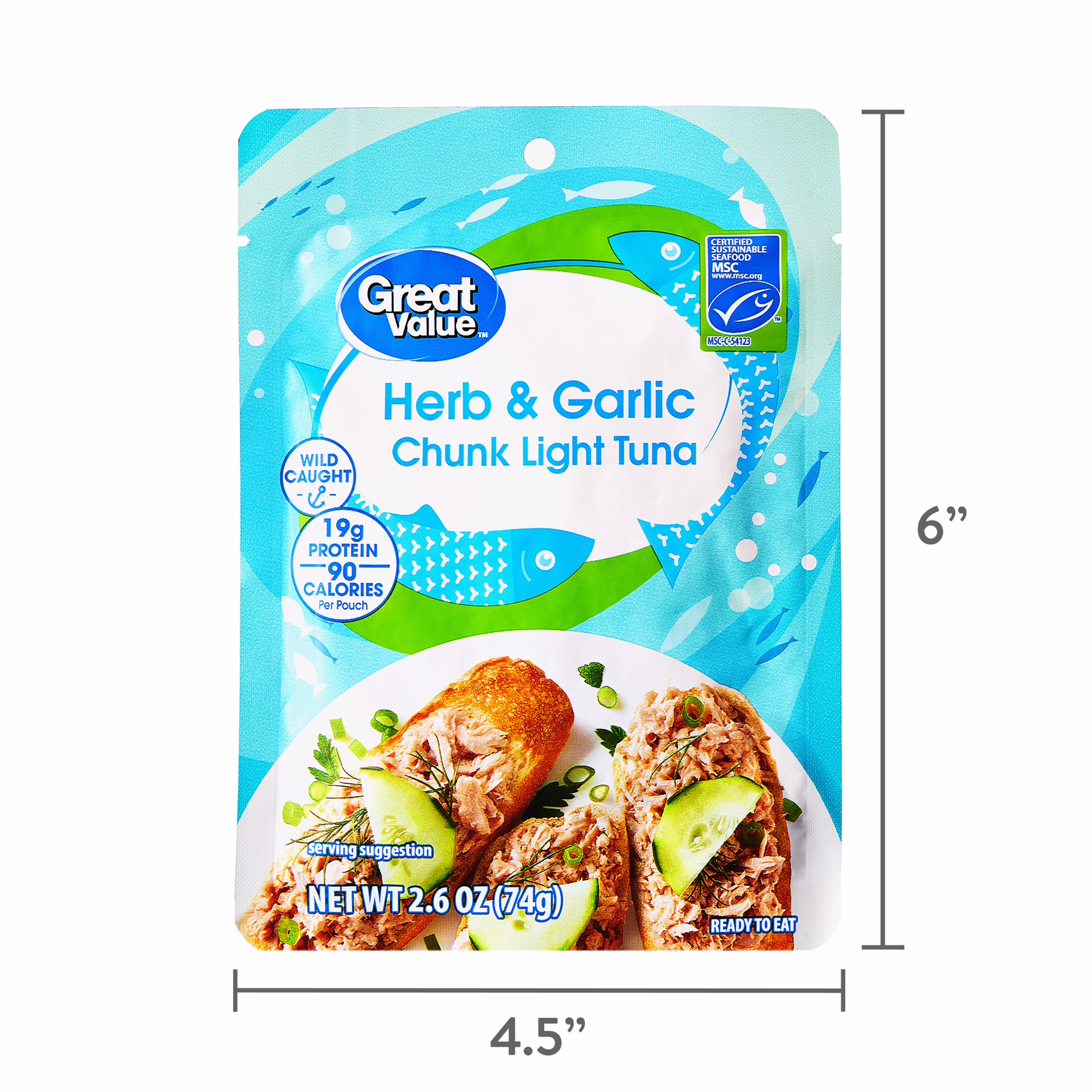 (24 pack) Great Value Herb and Garlic Chunk Light Tuna, 2.6 oz Pouch